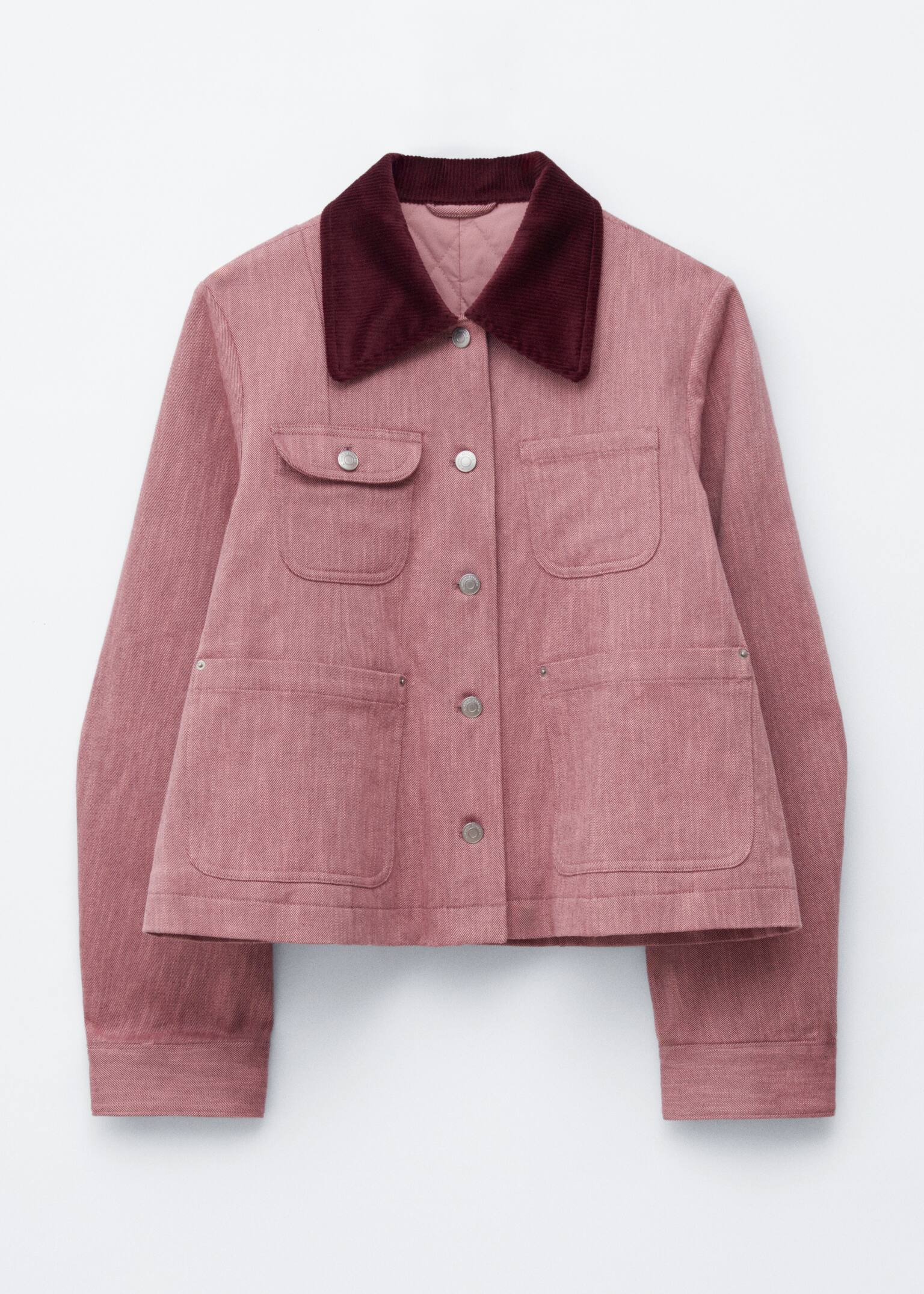 A-Linien-Jacke mit kontrastierendem Kragen - Hellrosa - 2