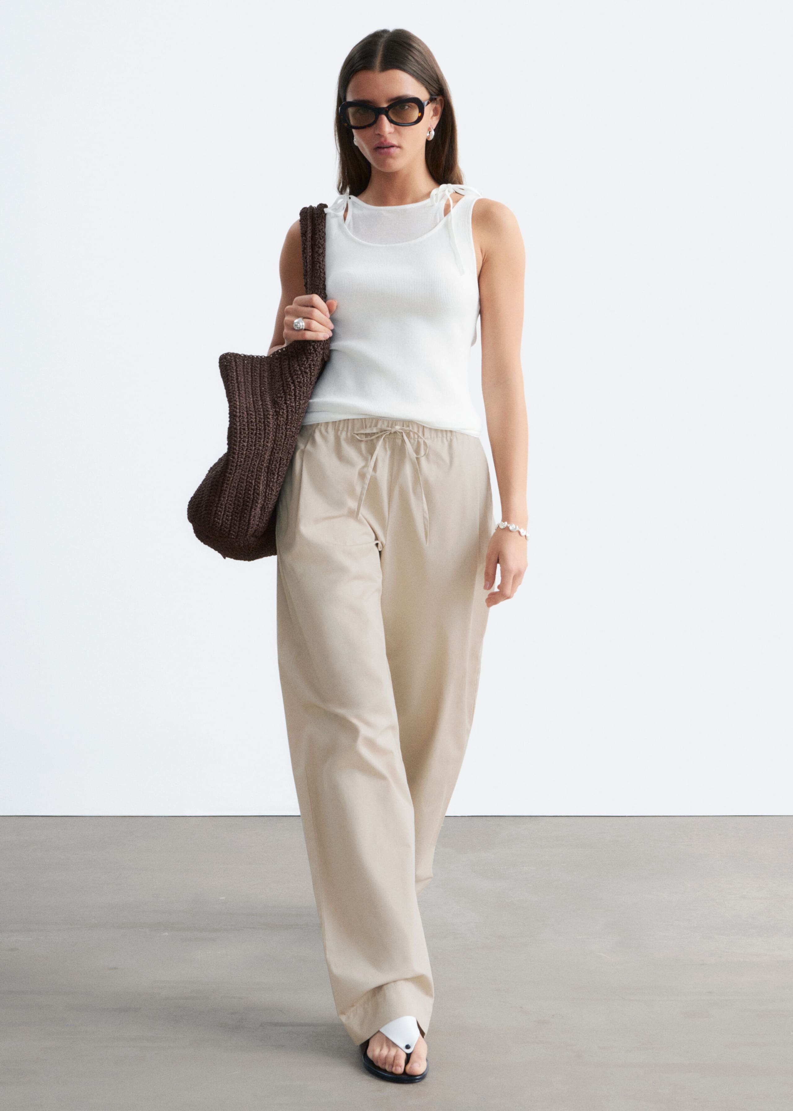 Image of Cotton Twill Drawstring Trousers