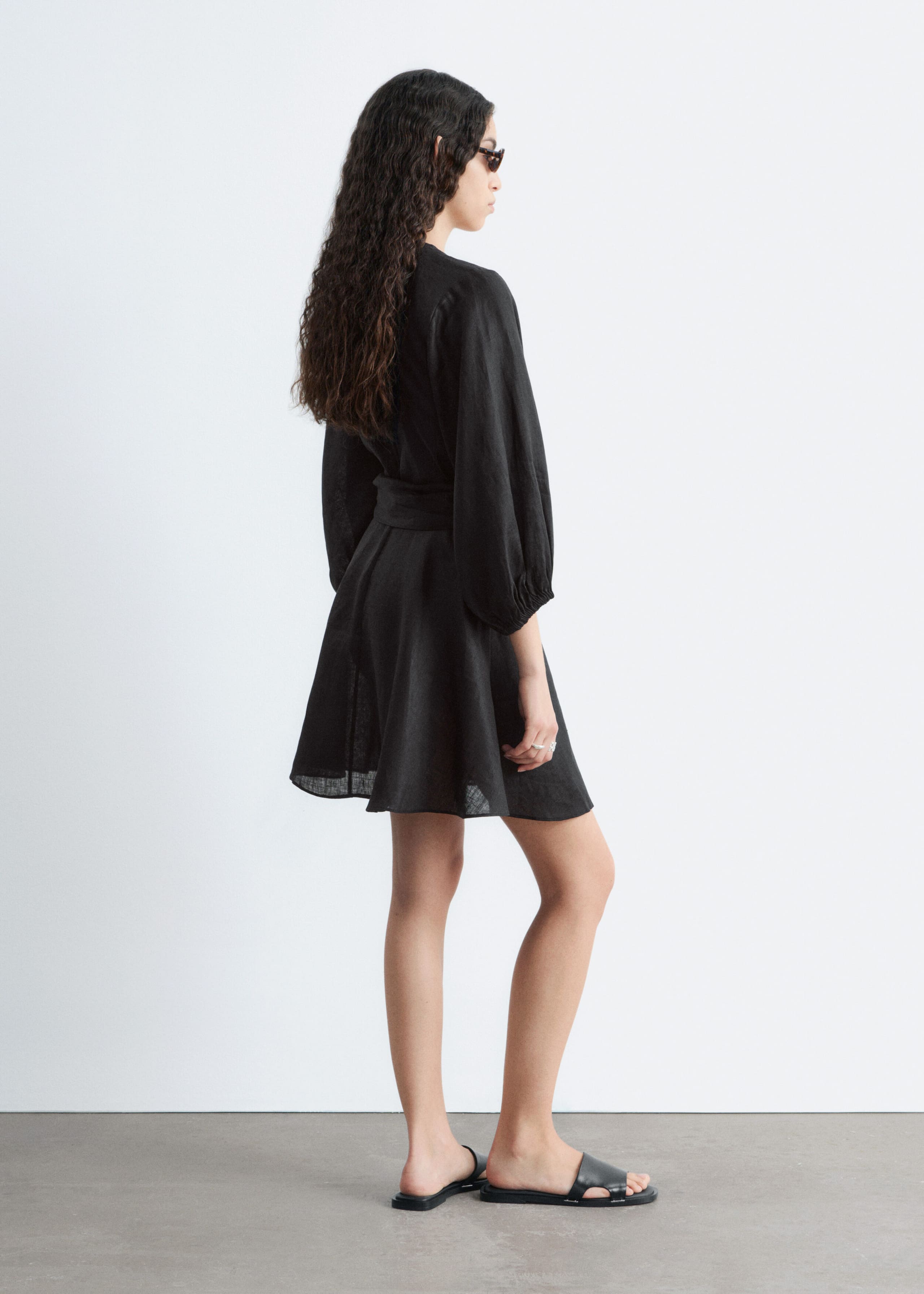 Image of Linen Wrap Mini Dress