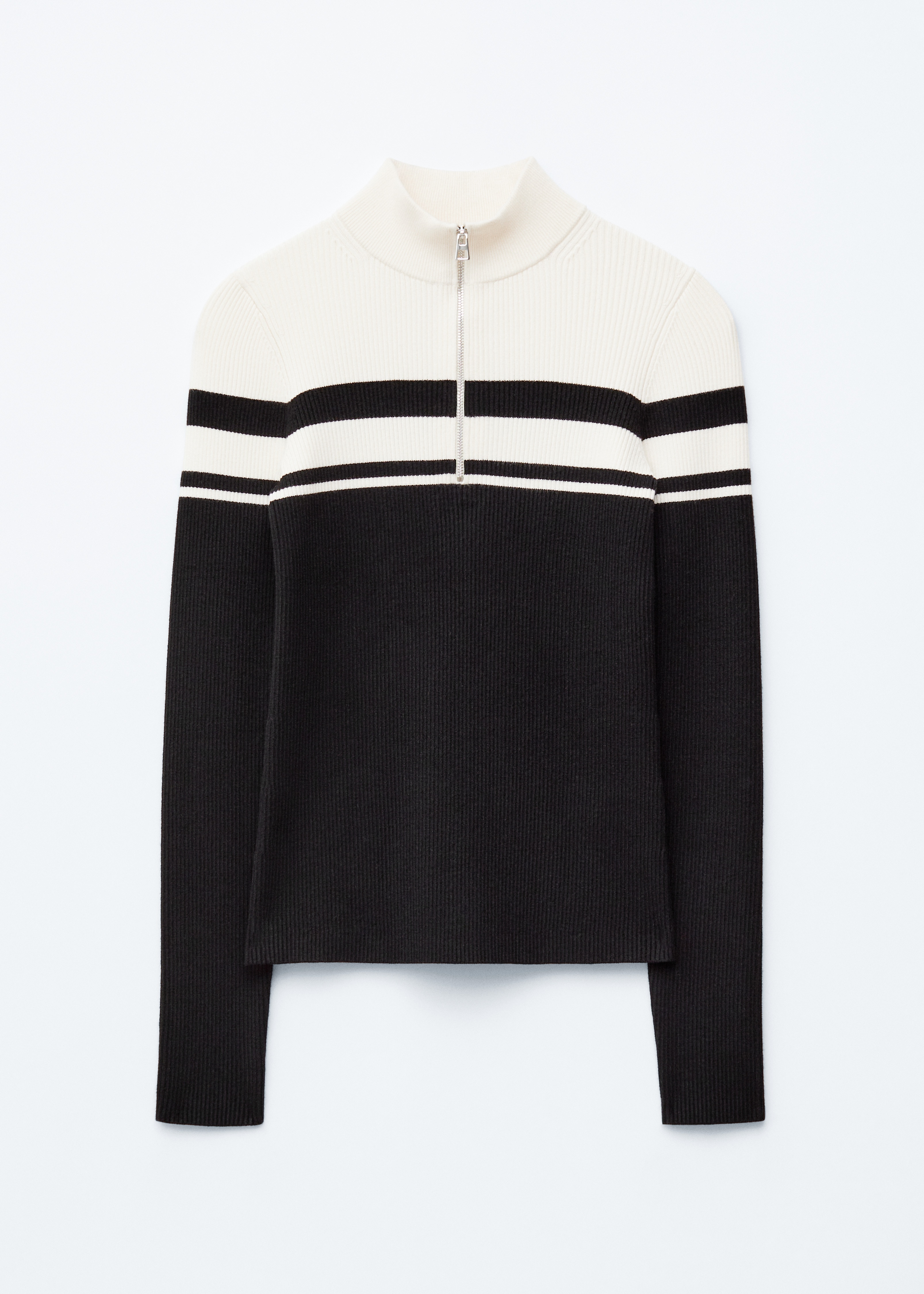 Pull zippé en haut à col montant - Noir/Blanc/Rayures gris foncé/crème