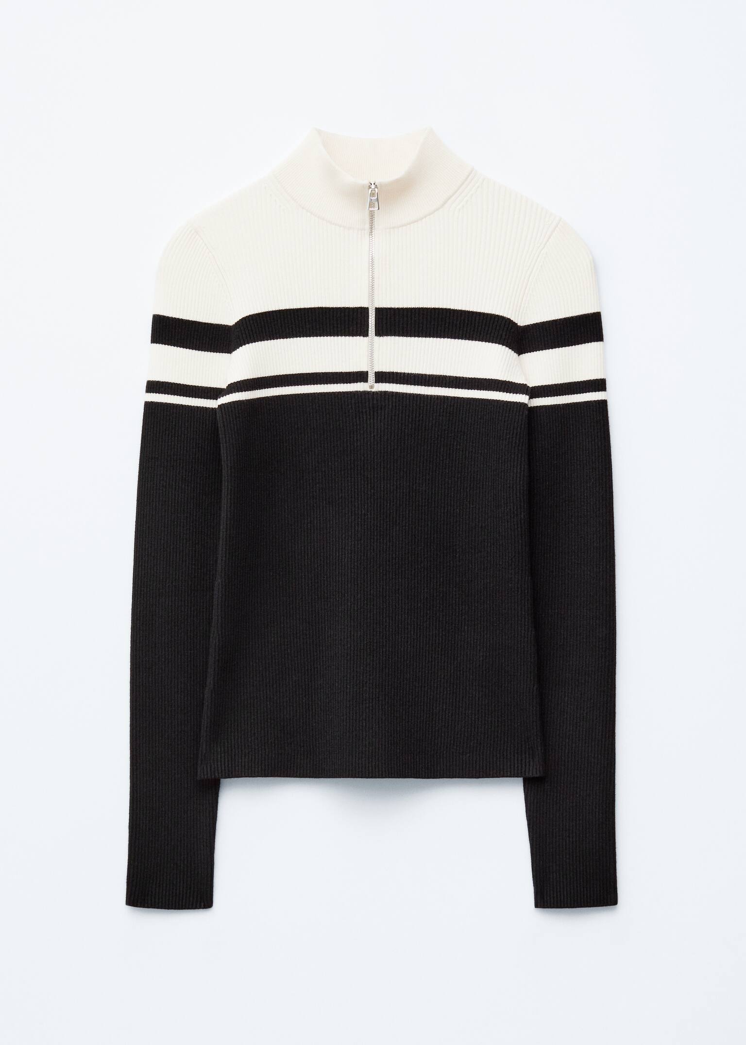 Jumper cu guler înalt și fermoar sus - Black/White - 2