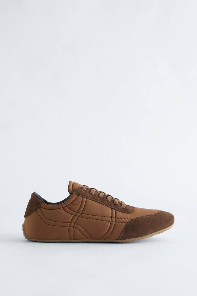 Suede-Detail Trainers - Brown/White/Beige - 1