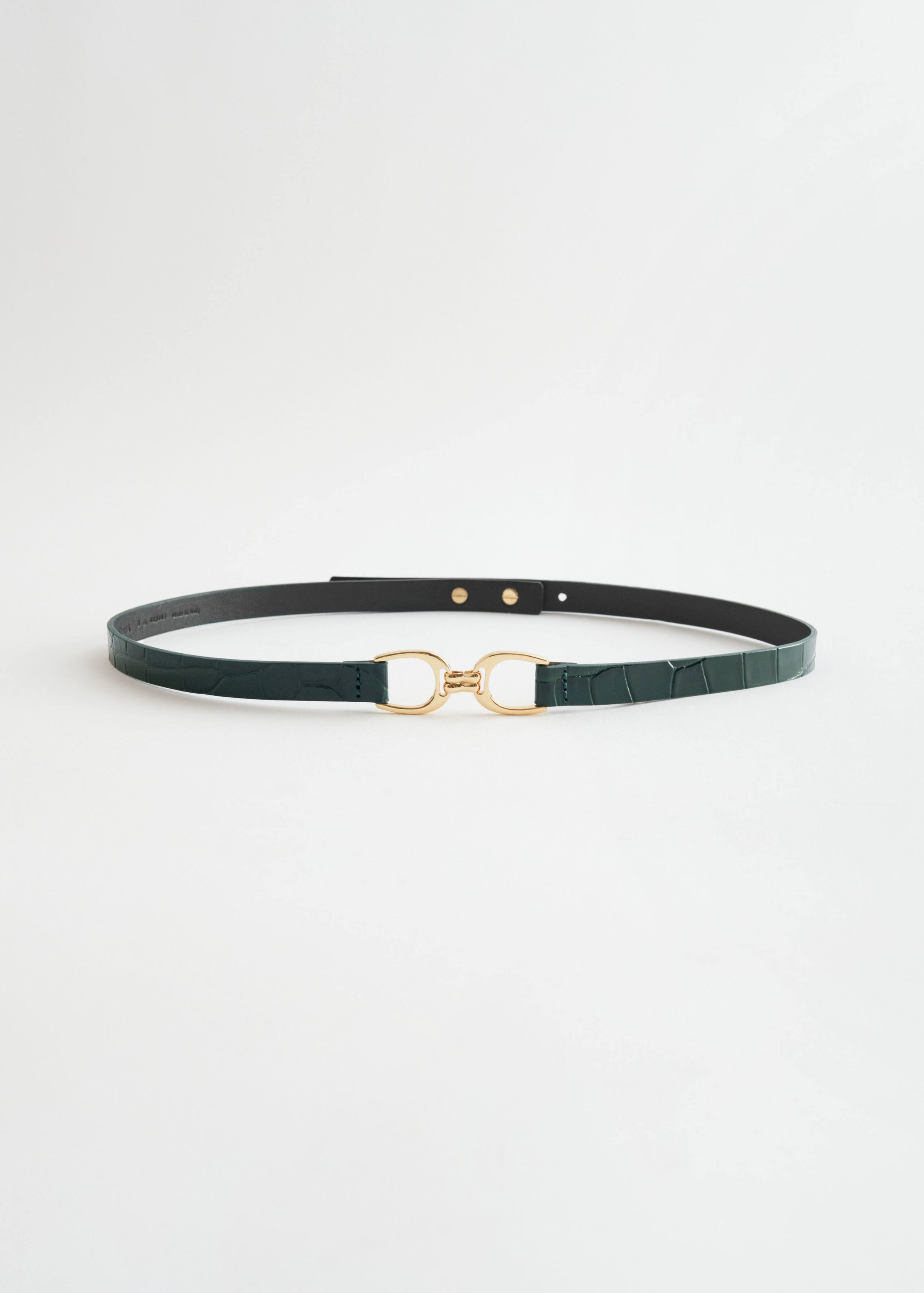 CrocLeatherBuckleBelt - Dark green - Bodegón