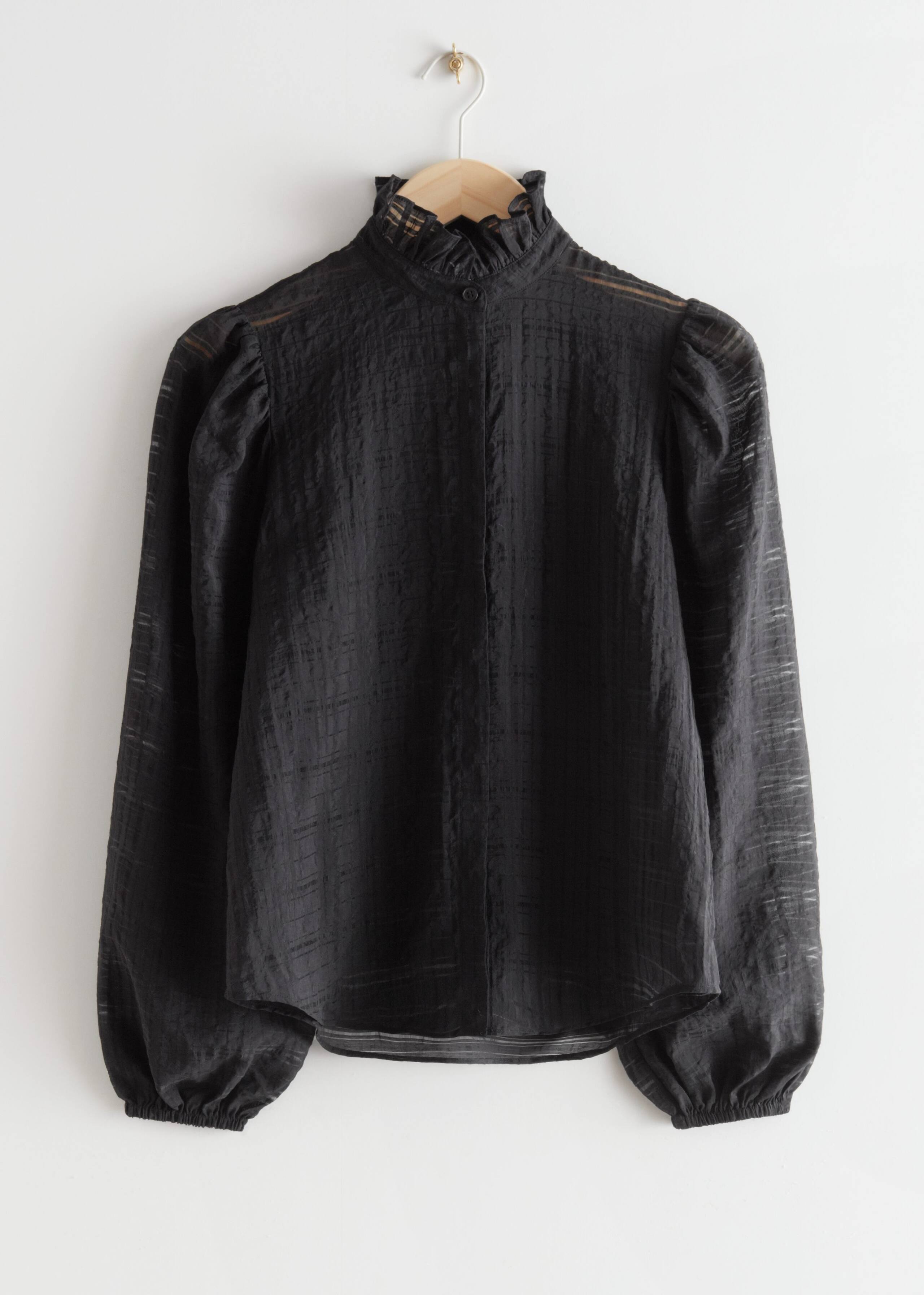 TexturedFrillCollarBlouse - Black - Natura morta