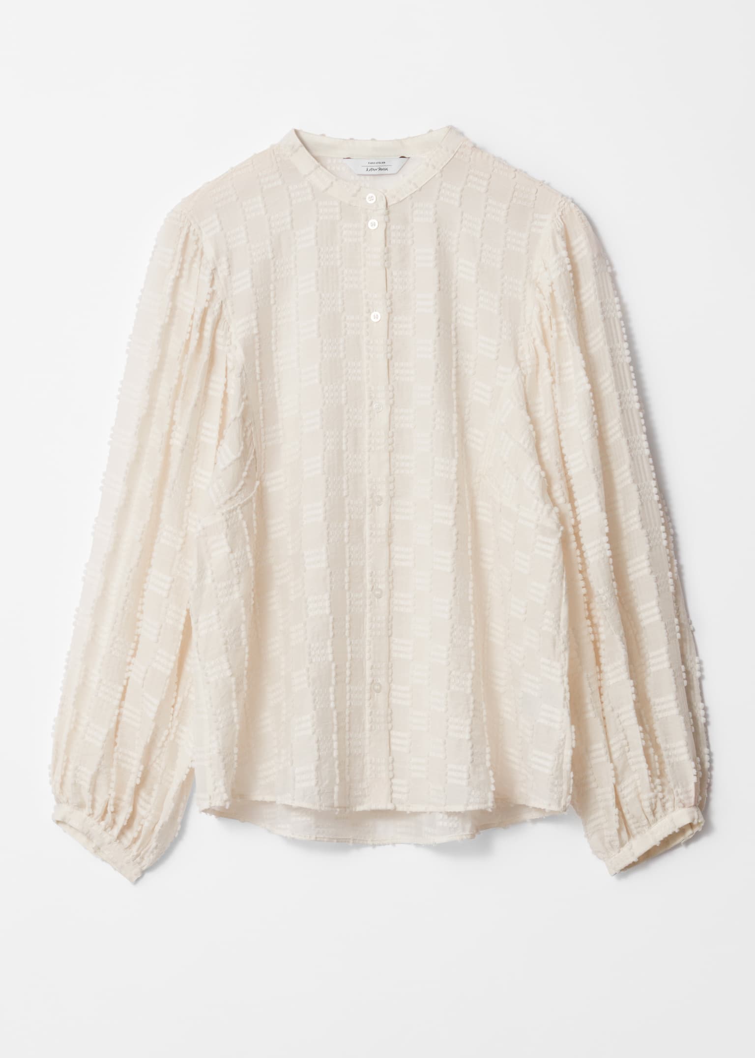 Getextureerde blouse met volumineuze mouwen - Wit - 2