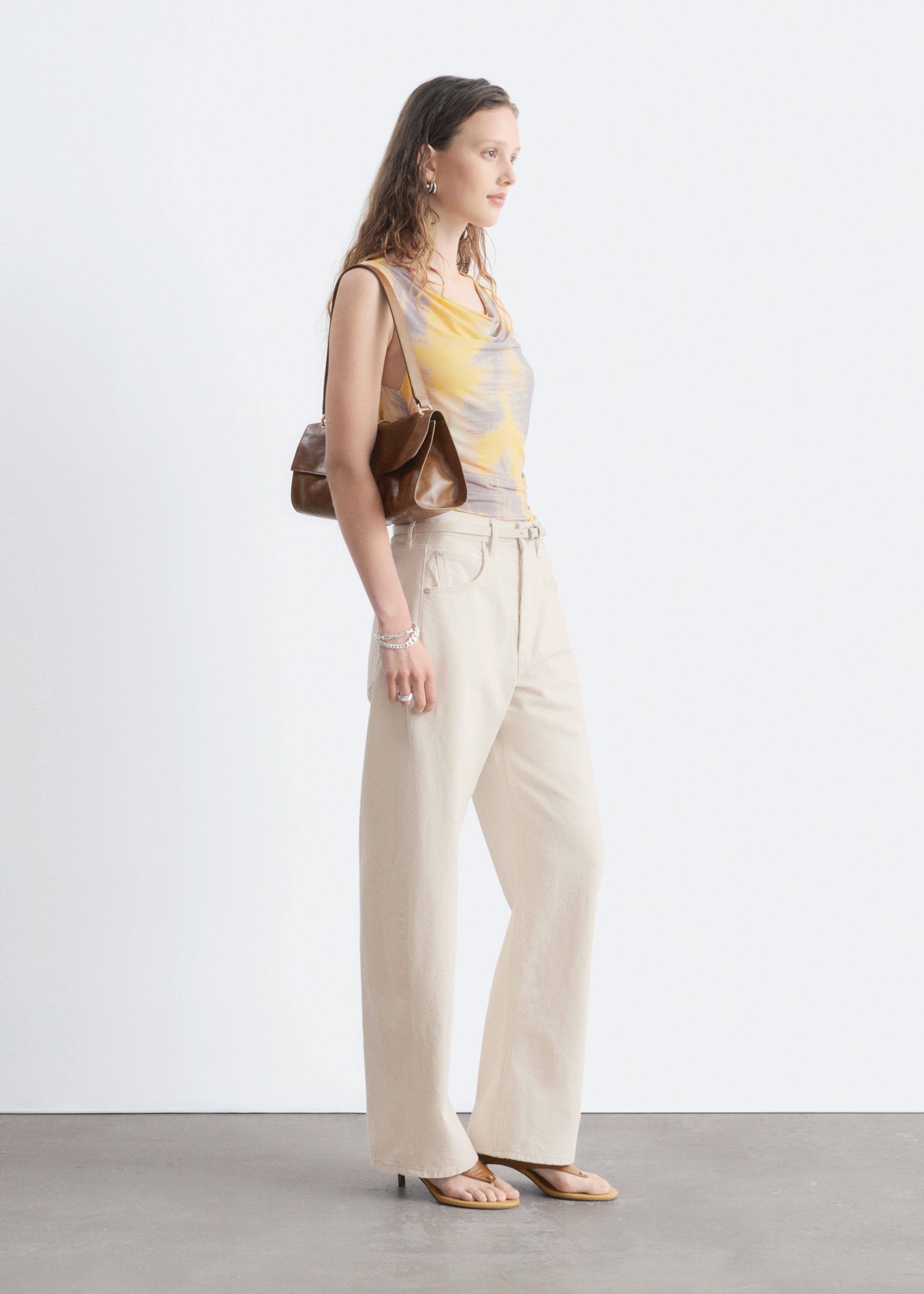 Cowl Neck Gathered Top - Yellow - Lookbook