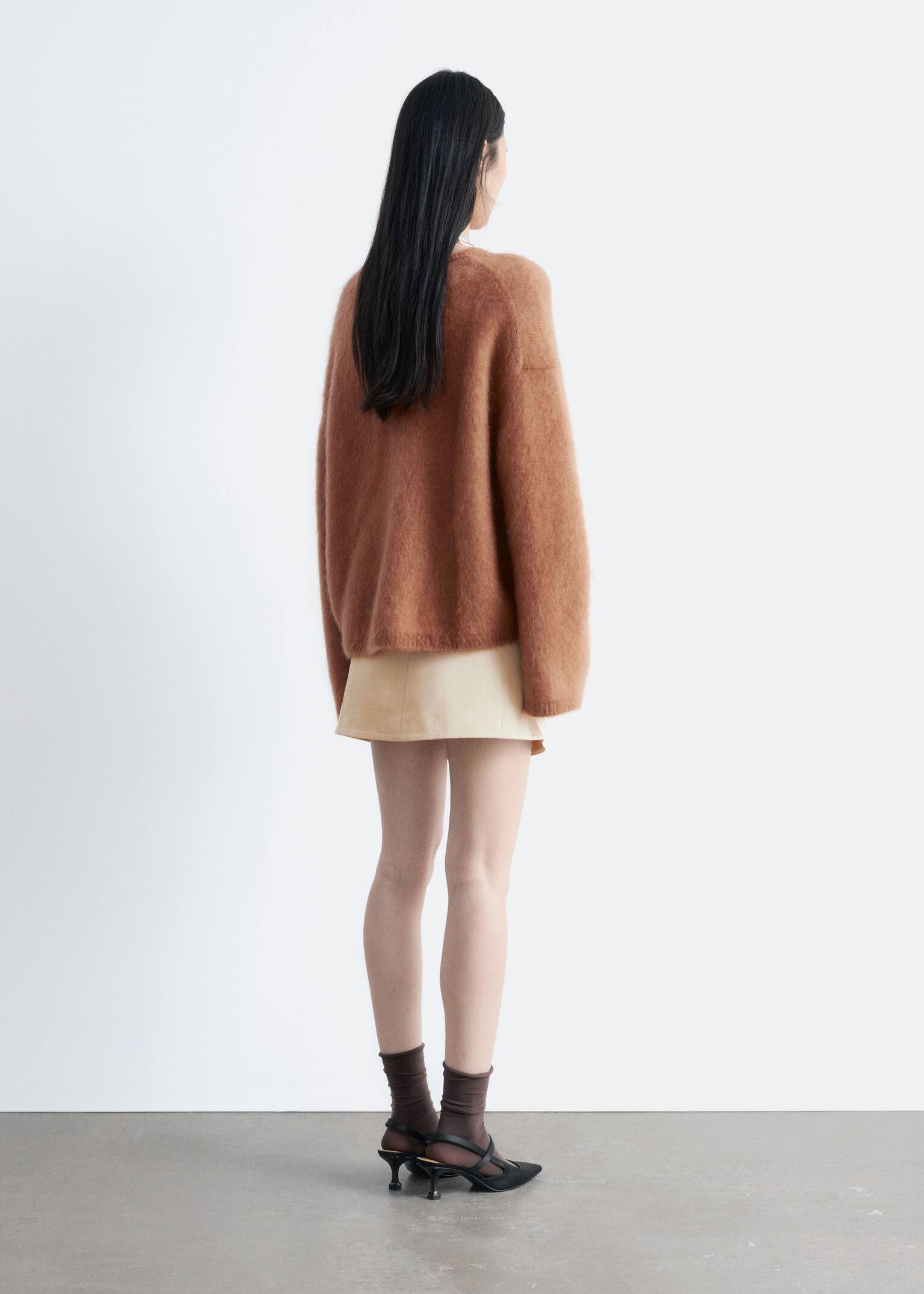 Česaný sveter zo zmesi mohéru - Tmavá béžová/Tmavá červená - 6