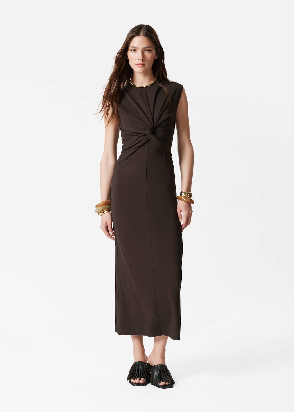 Twist-Detail Maxi Dress - Dark Brown - Lookbook
