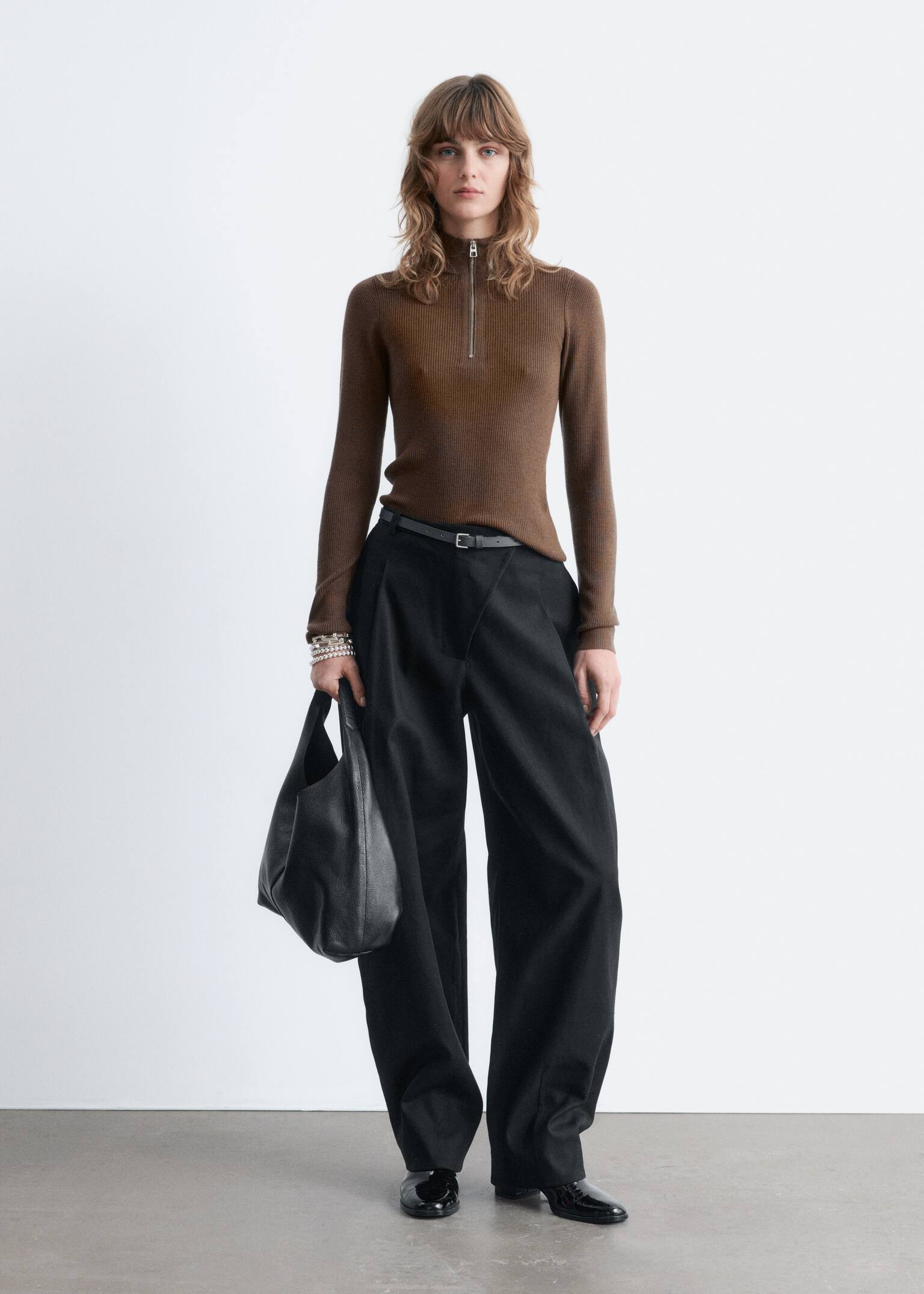 Half-Zip Wool Jumper - Brown - 5