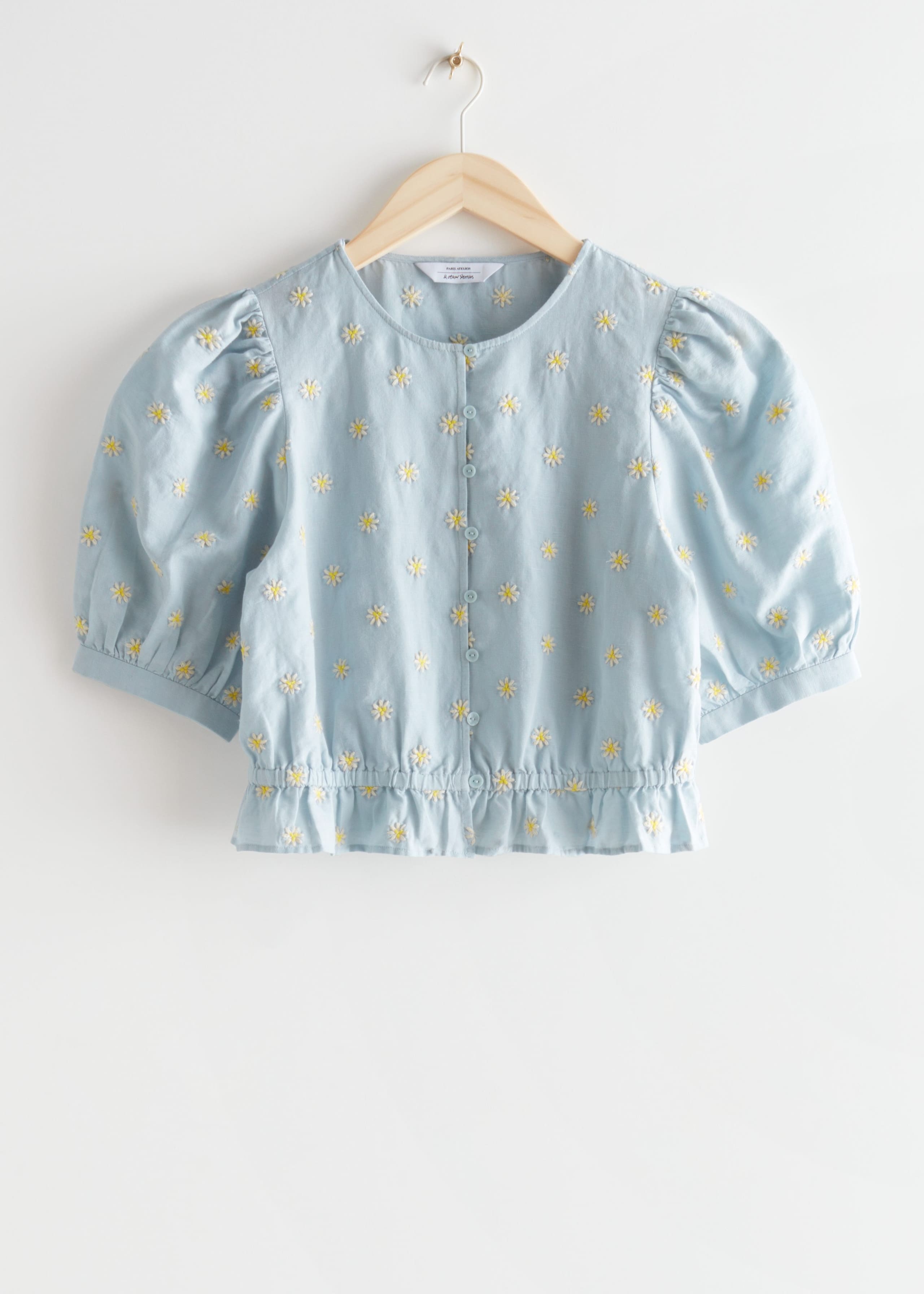 Puff Sleeve Blouse - Floral Print - Natura morta