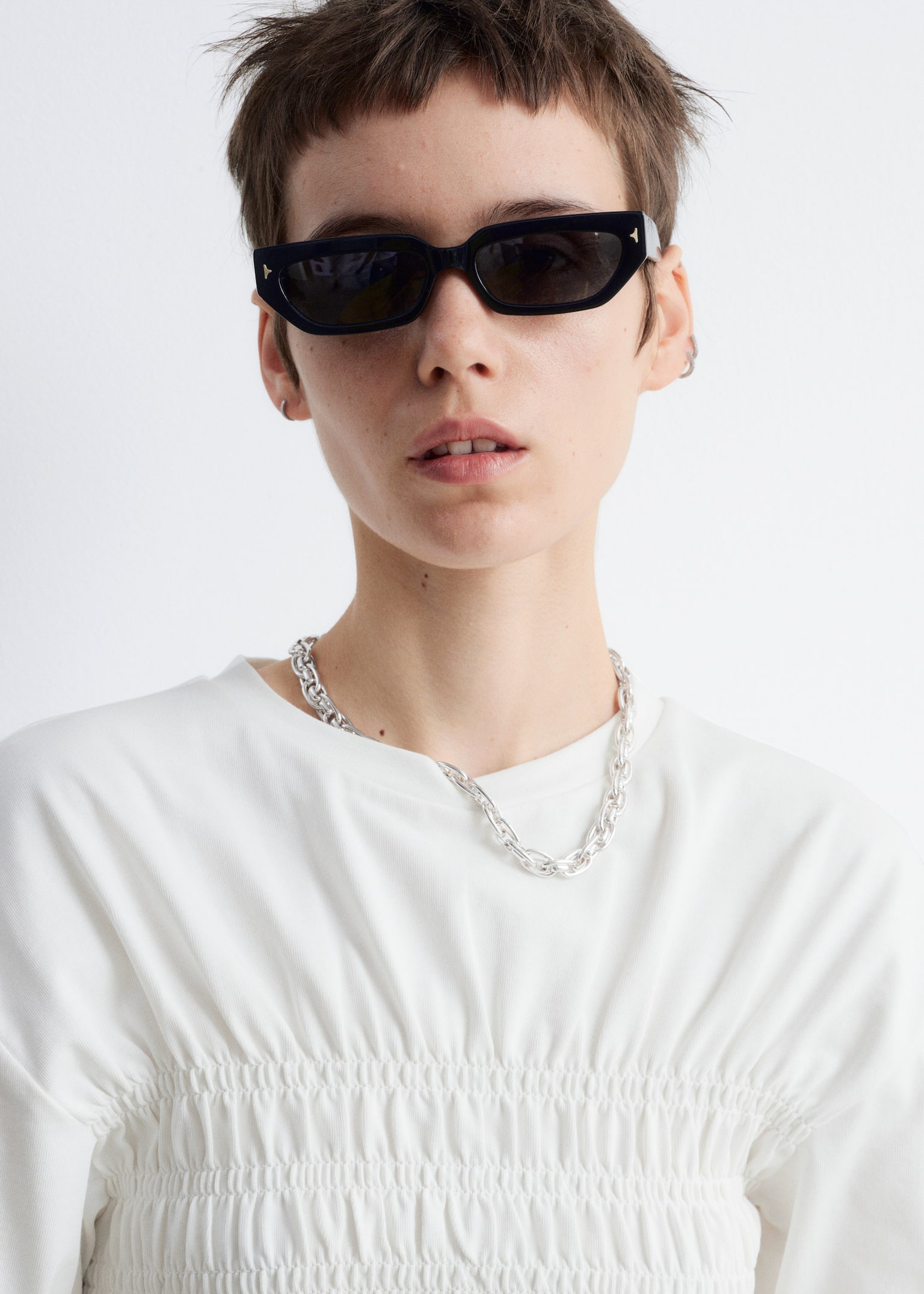 Smocked Crewneck Top - Fehér/Kék/Levendula