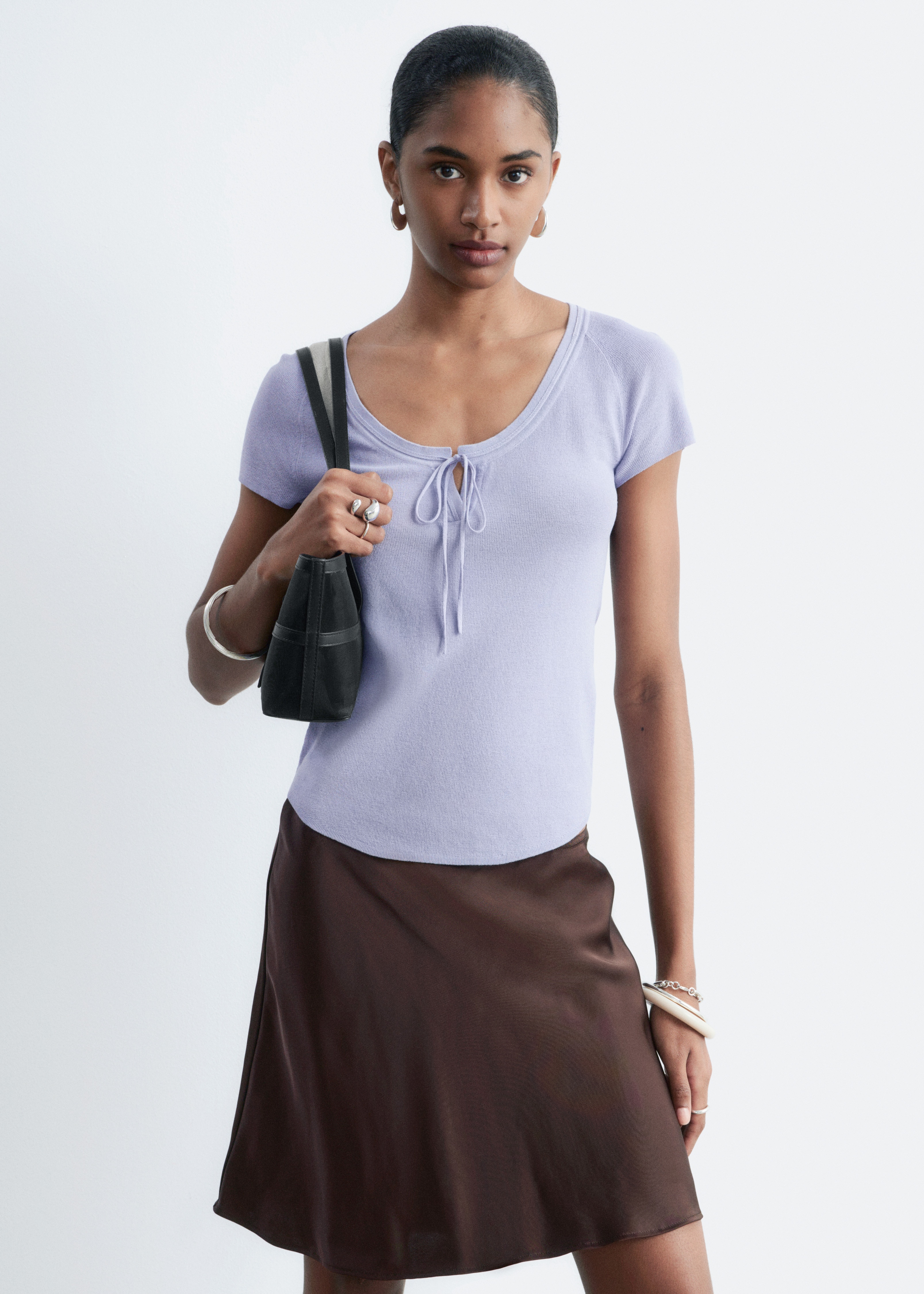 Oberteil mit Bindedetail vorne - Lila/Schwarz