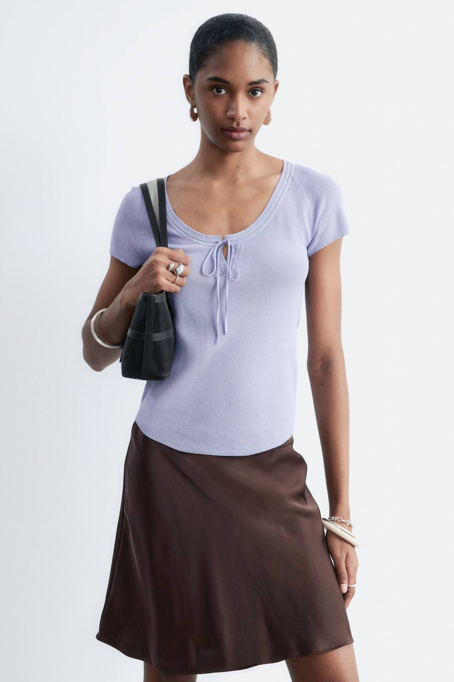 Camisola com atilhos à frente - Roxo/Preto - 1