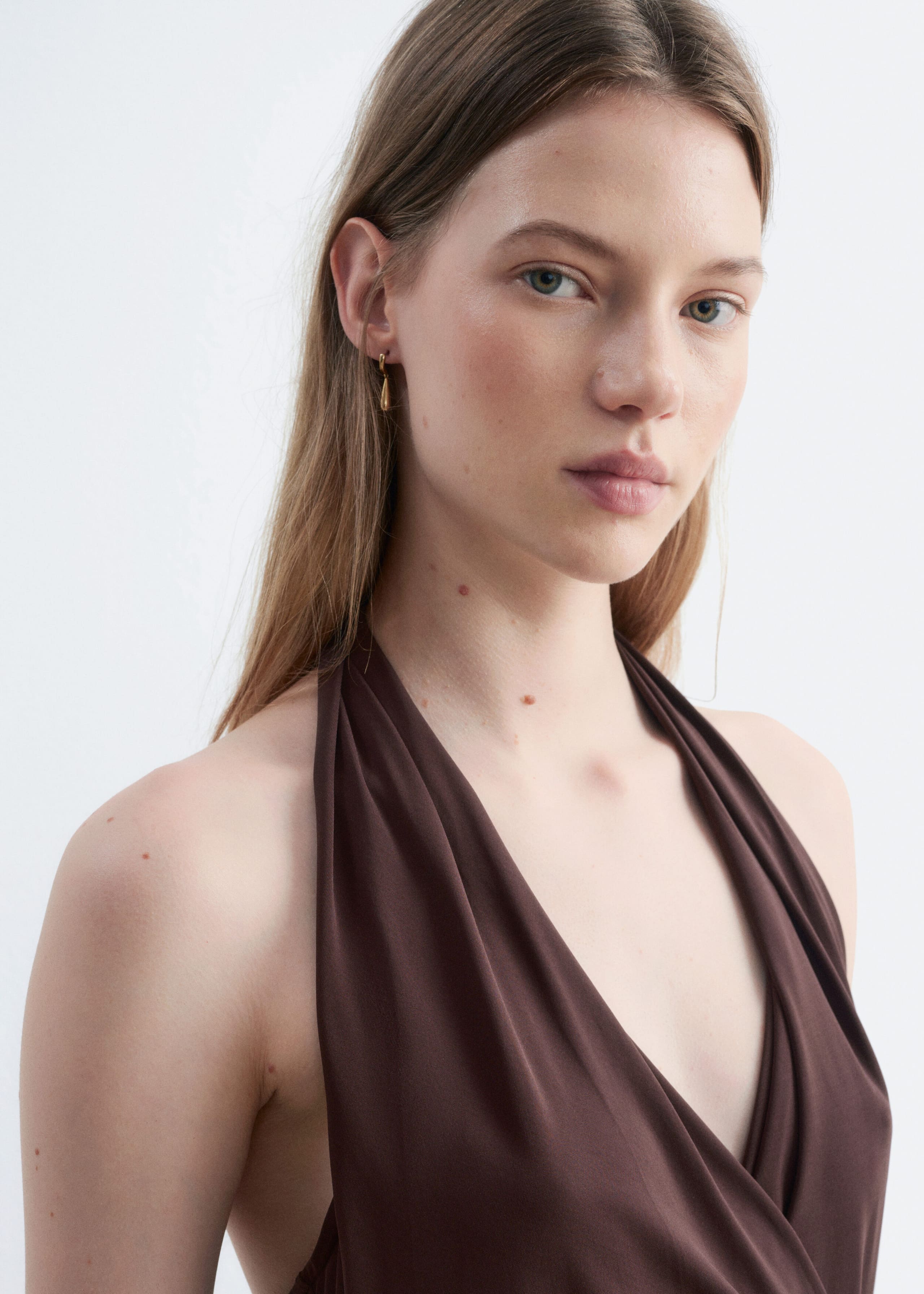 Halterneck Jersey Midi Dress - Dark Brown - Lookbook