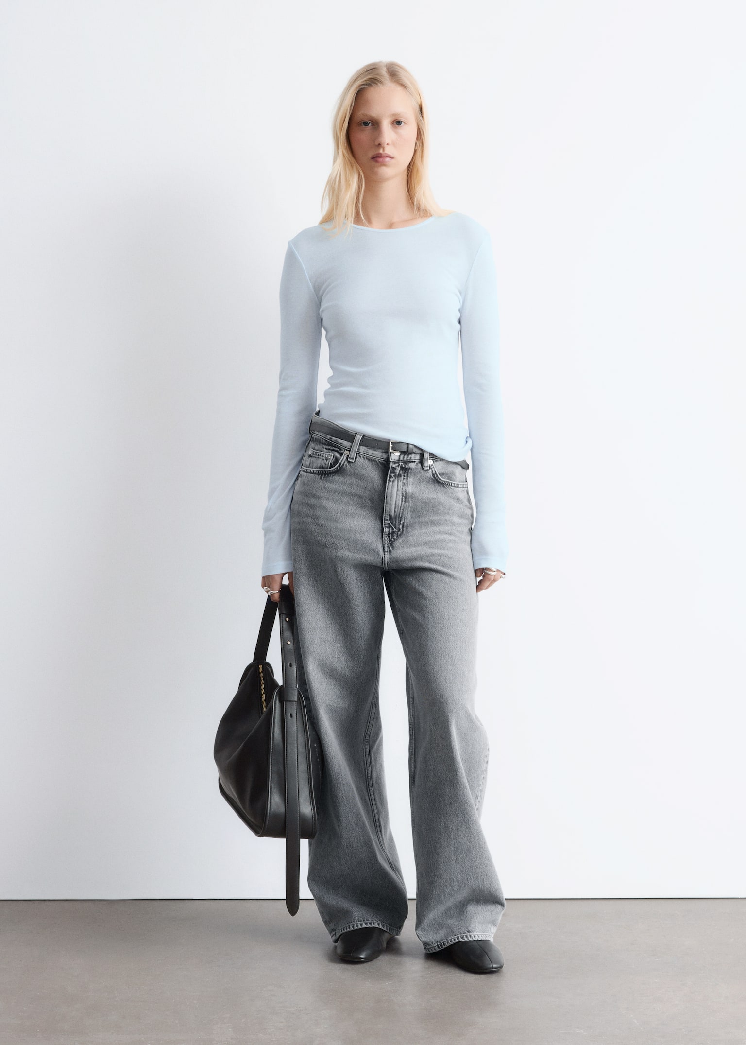 Hosszú ujjú áttetsző top - Világoskék - 4