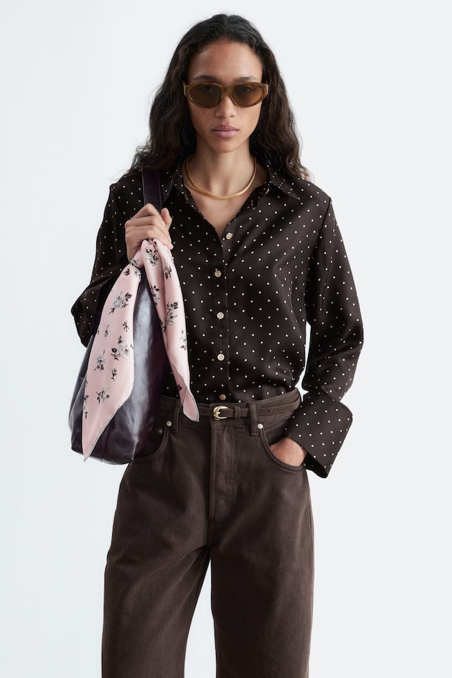 Relaxed Silk Shirt - Dark Brown/Dots/Dark Blue/Dark Green/Lilac - 1
