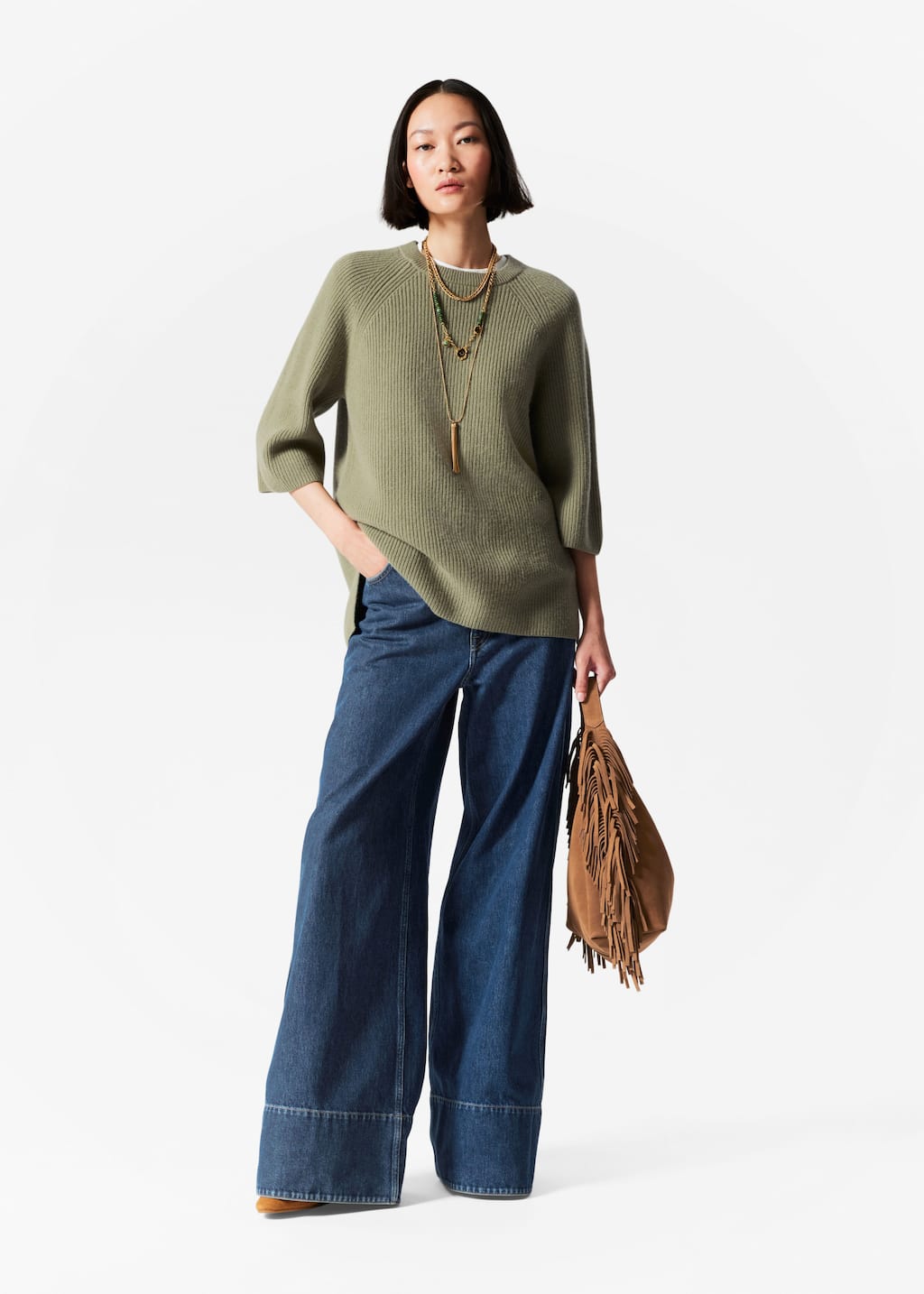Knitted Wool Top - Green - Lookbook