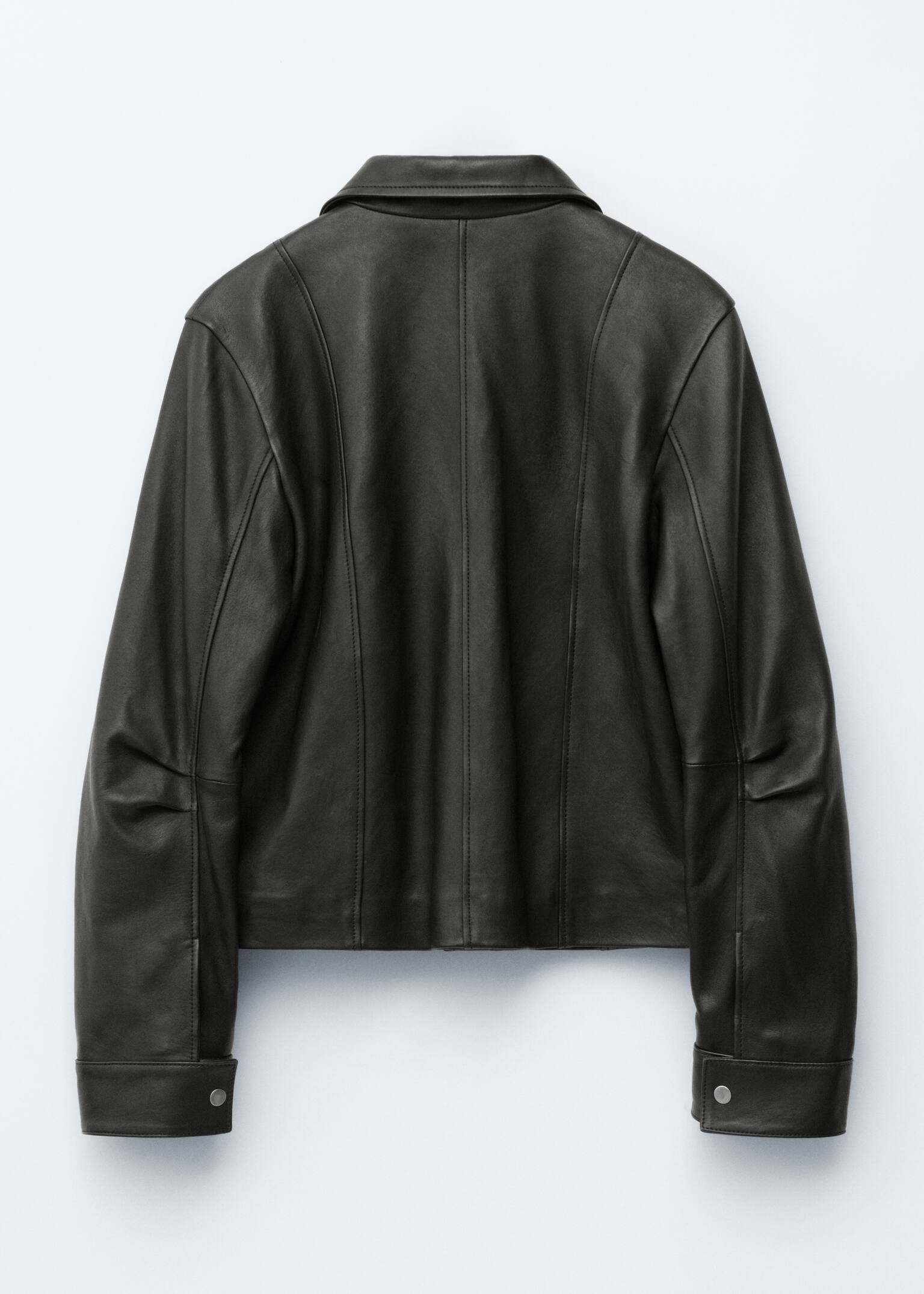 Patch-Pocket Leather Jacket - Black - 8