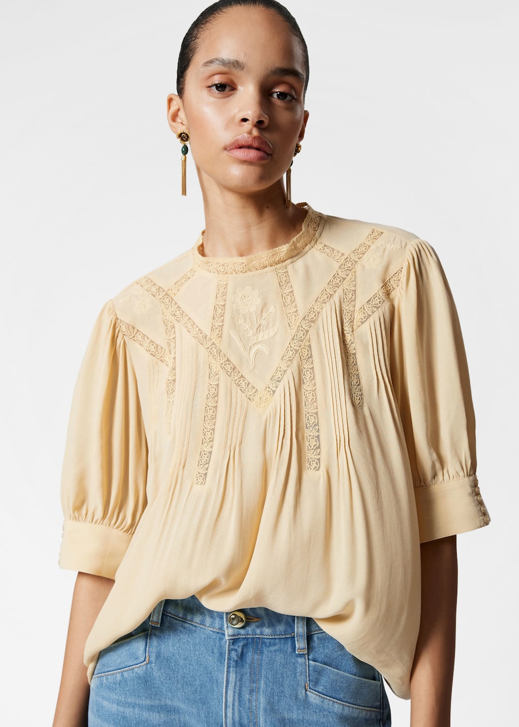 Embroidered Lace Blouse - Black - Lookbook