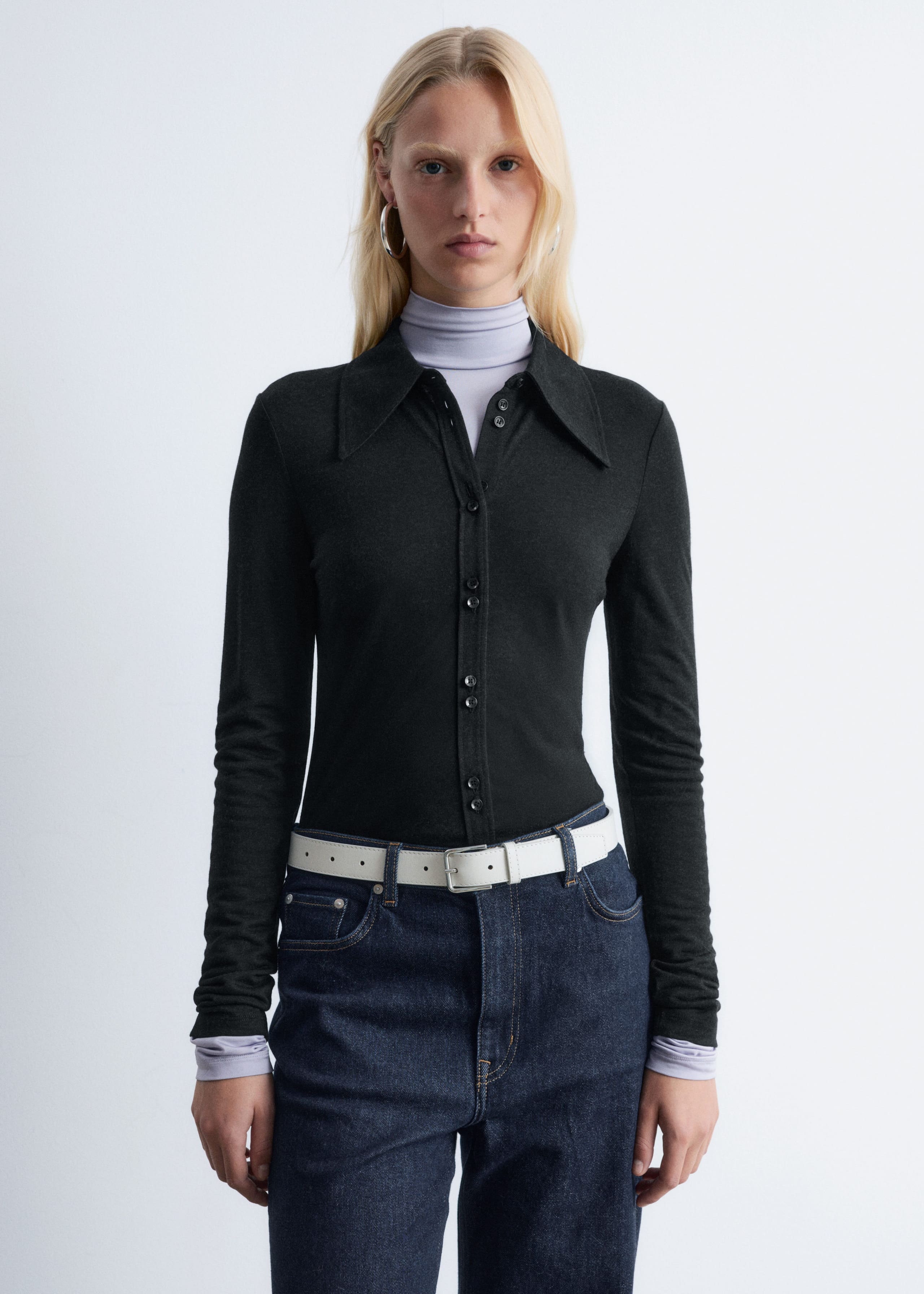 Image of Pointed-Collar Jersey Shirt