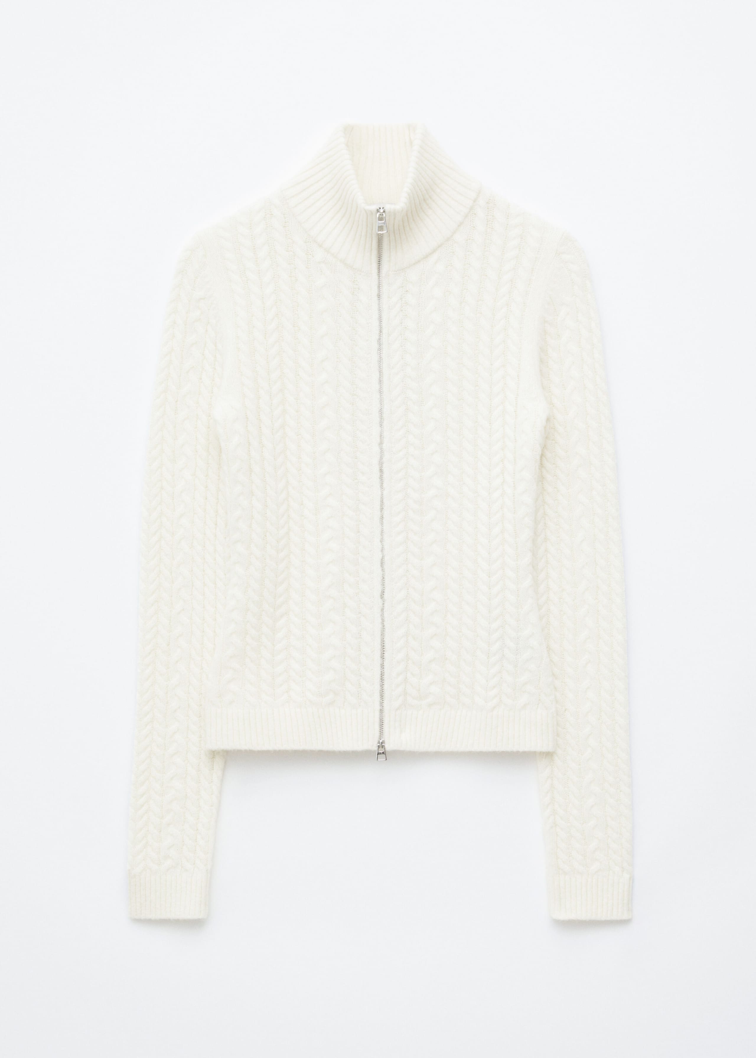 Wool-Cotton Cable-Knit Cardigan - White - Still Life