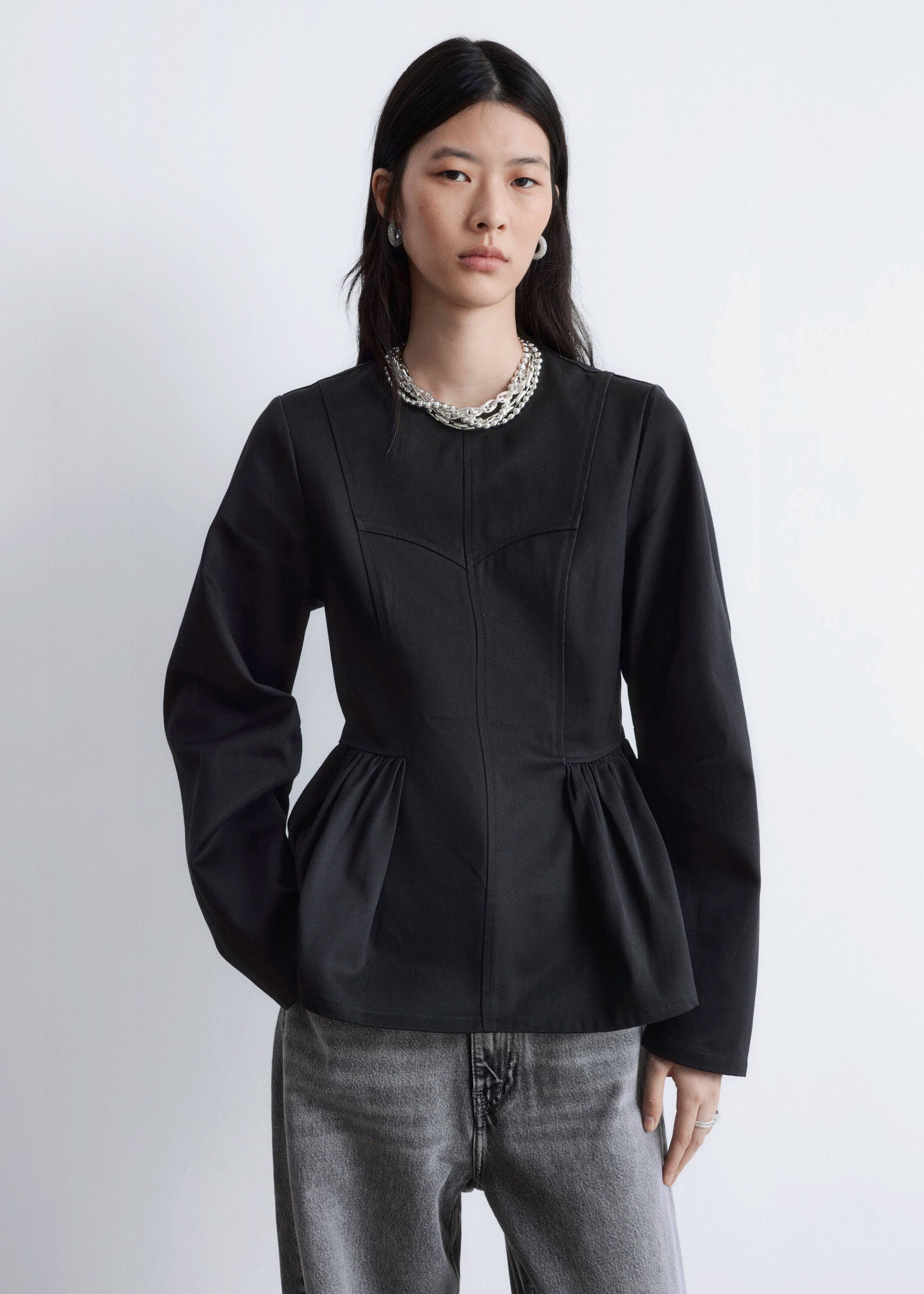 Näytä suurempi kuva: Puuvillapusero peplum-helmalla - Musta - NAISET | H&M FI 1