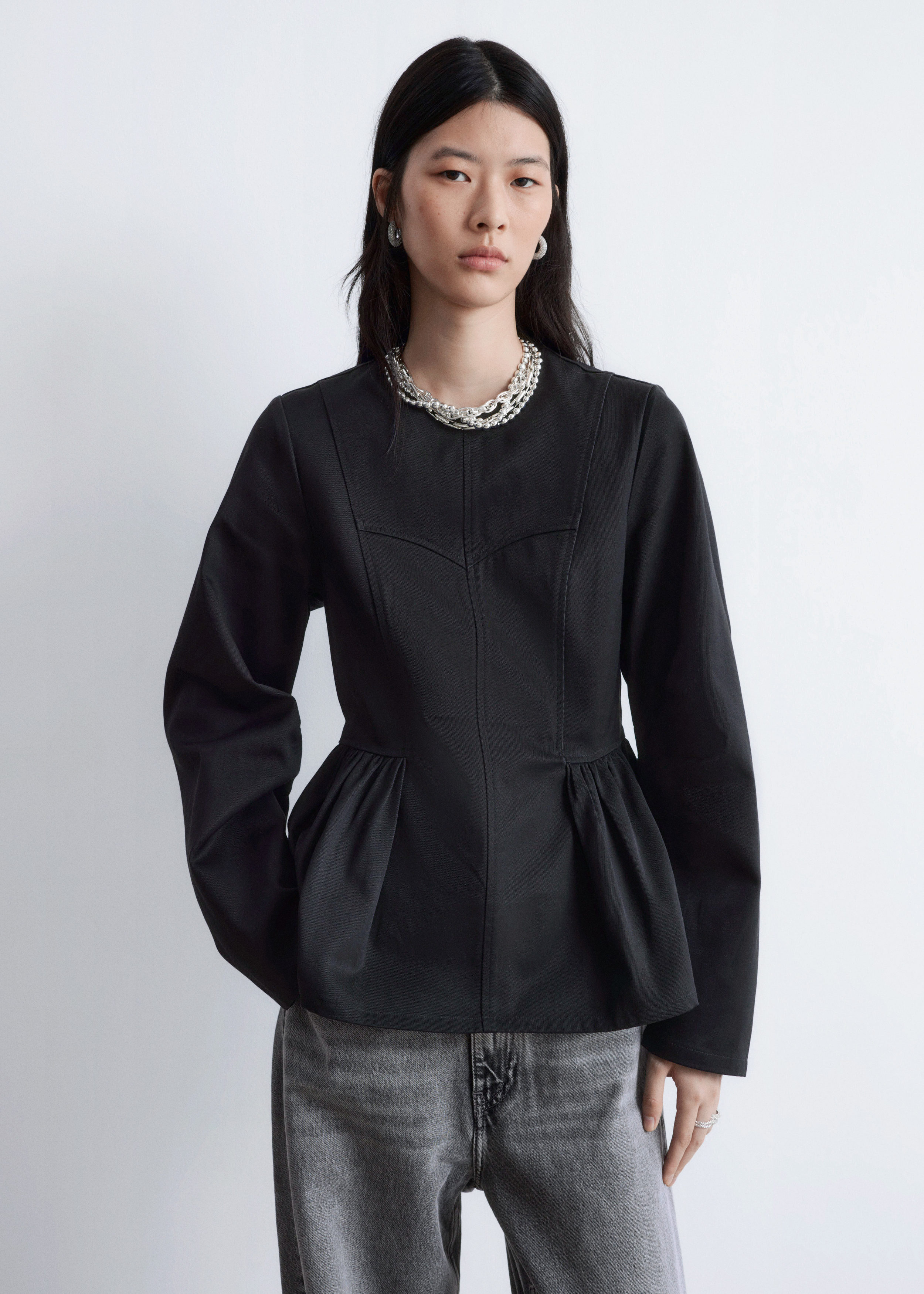 Cotton Peplum Top - Black - & Other Stories US