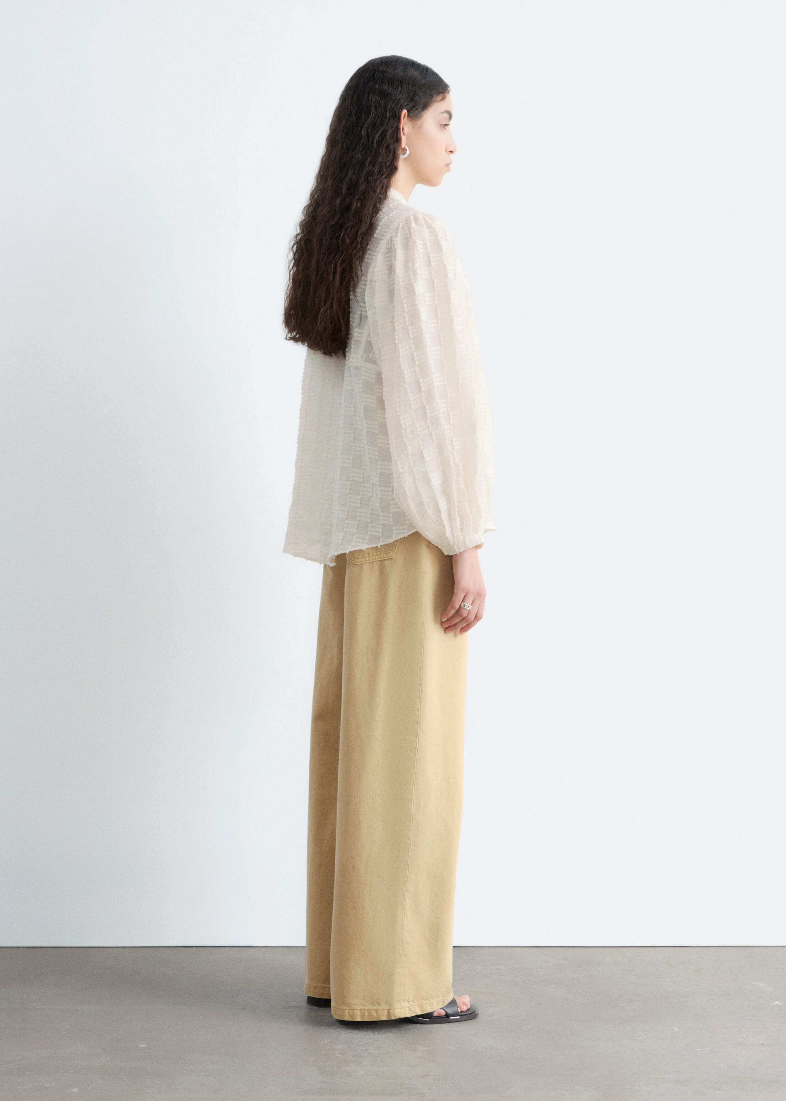 Textured Voluminous Sleeve Blouse - White - Lookbook