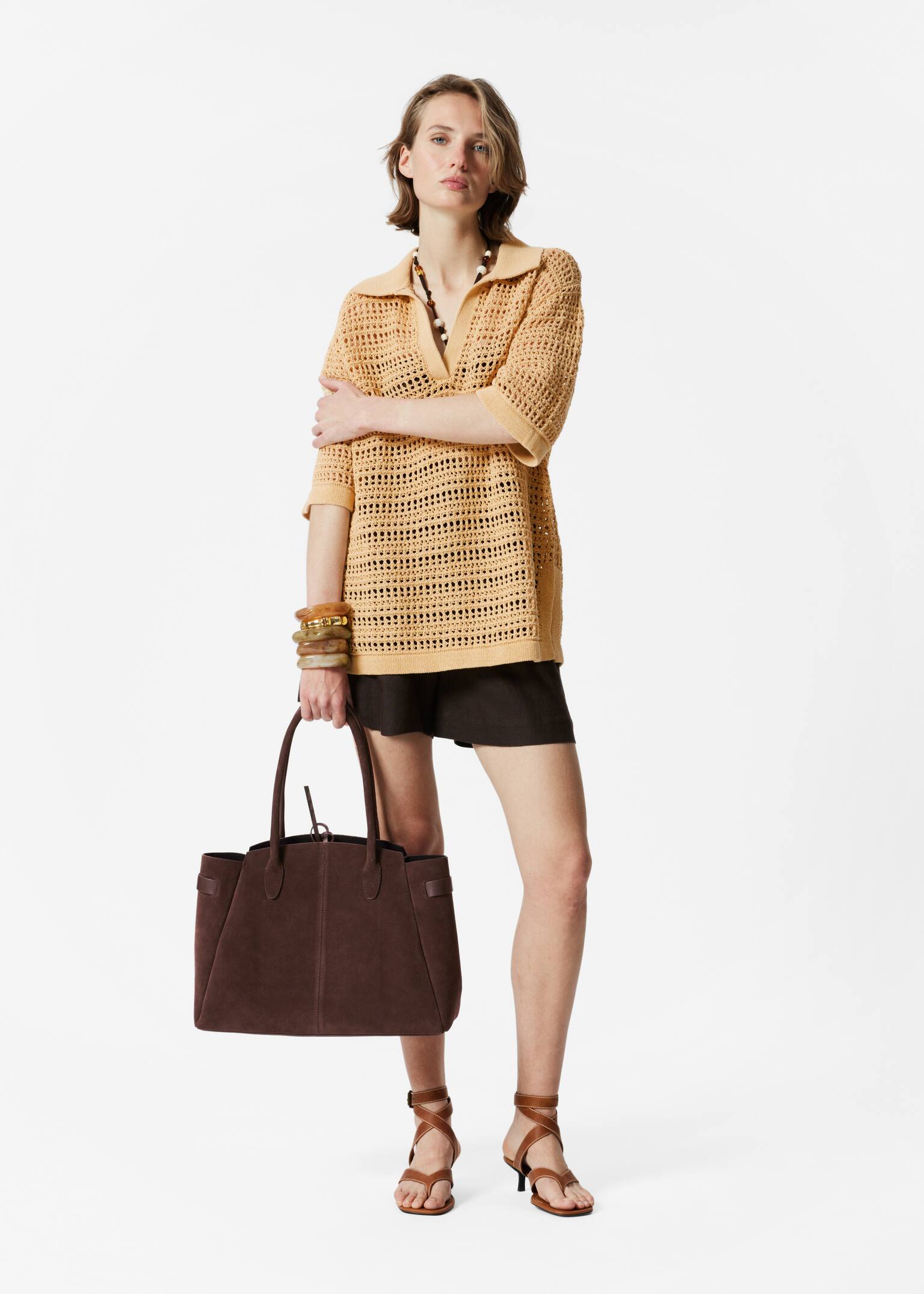 Polo in maglia pointelle - Giallo - 3