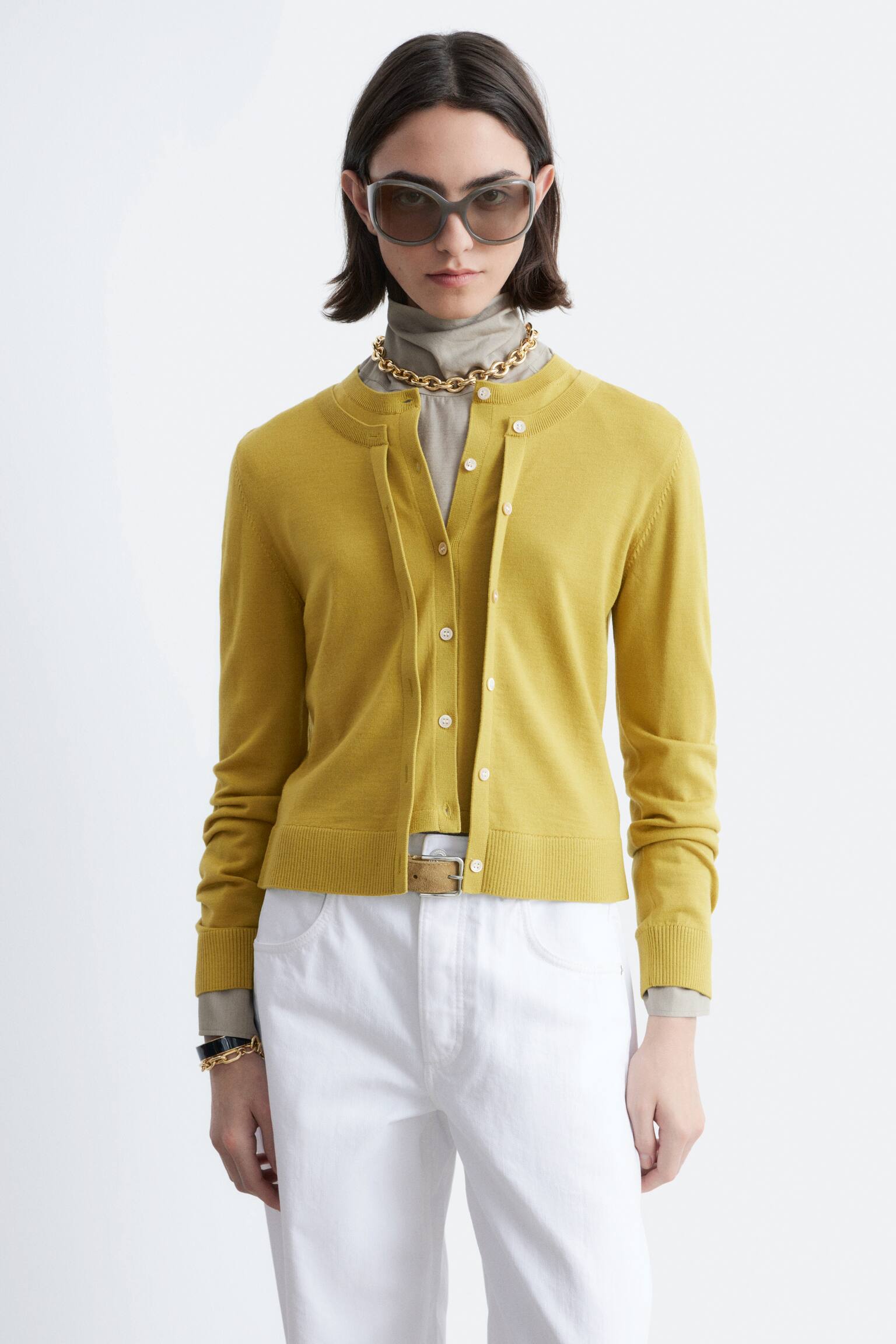 Dubbellaags vest van merinowol - Mosterdgeel/Zwart - 1