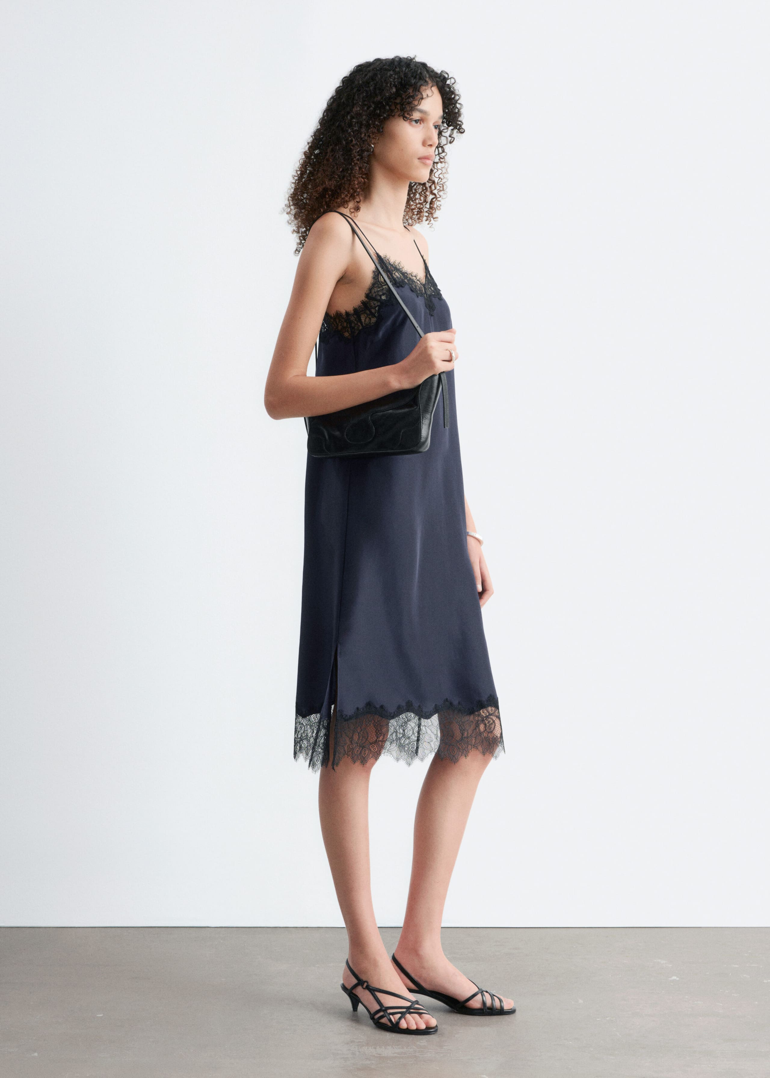 Silk Slip Midi Dress - Black - Lookbook