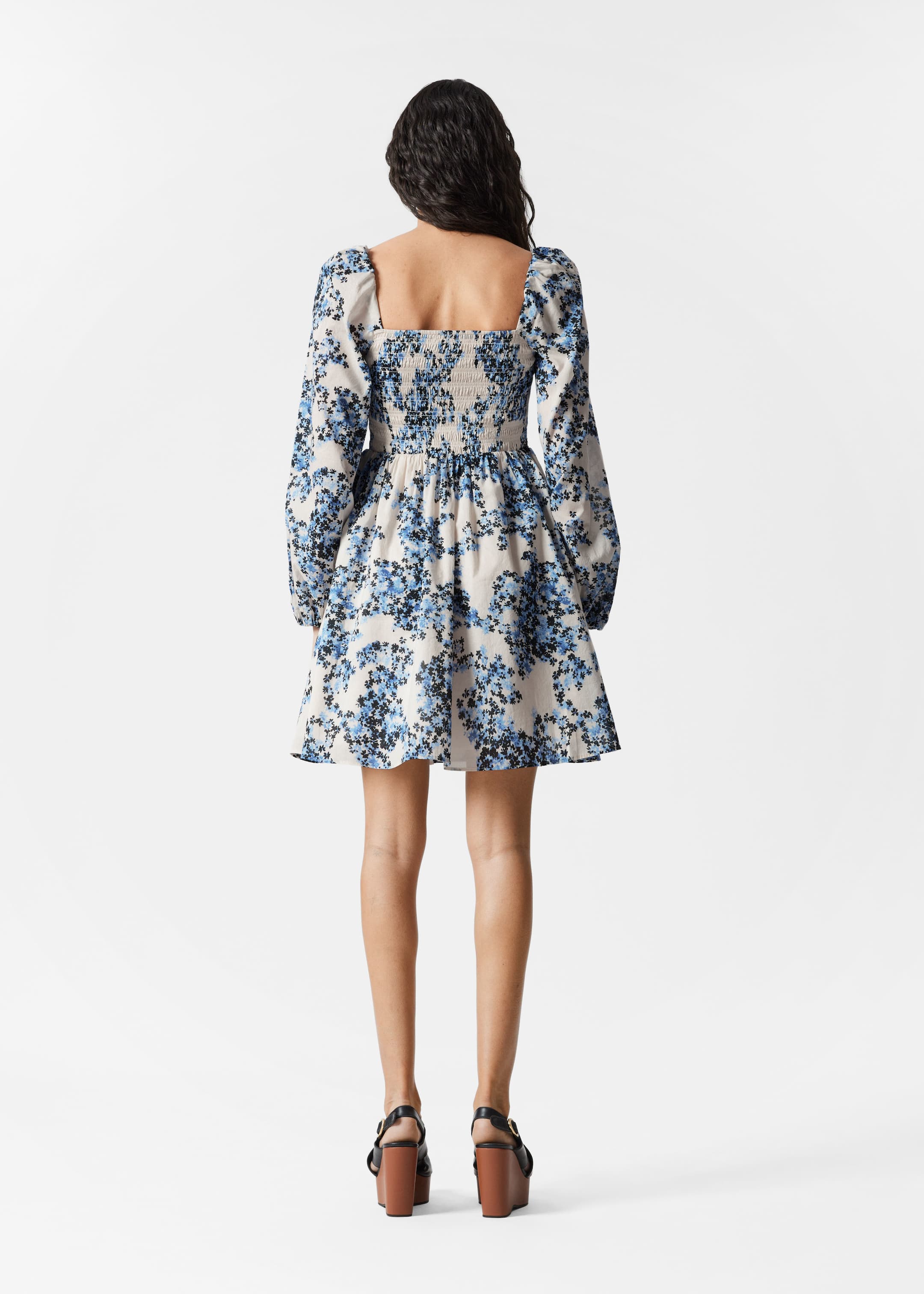 Agrandir l'image: Robe courte babydoll - Beige/Motif floral bleu - FEMME | H&M FR 4