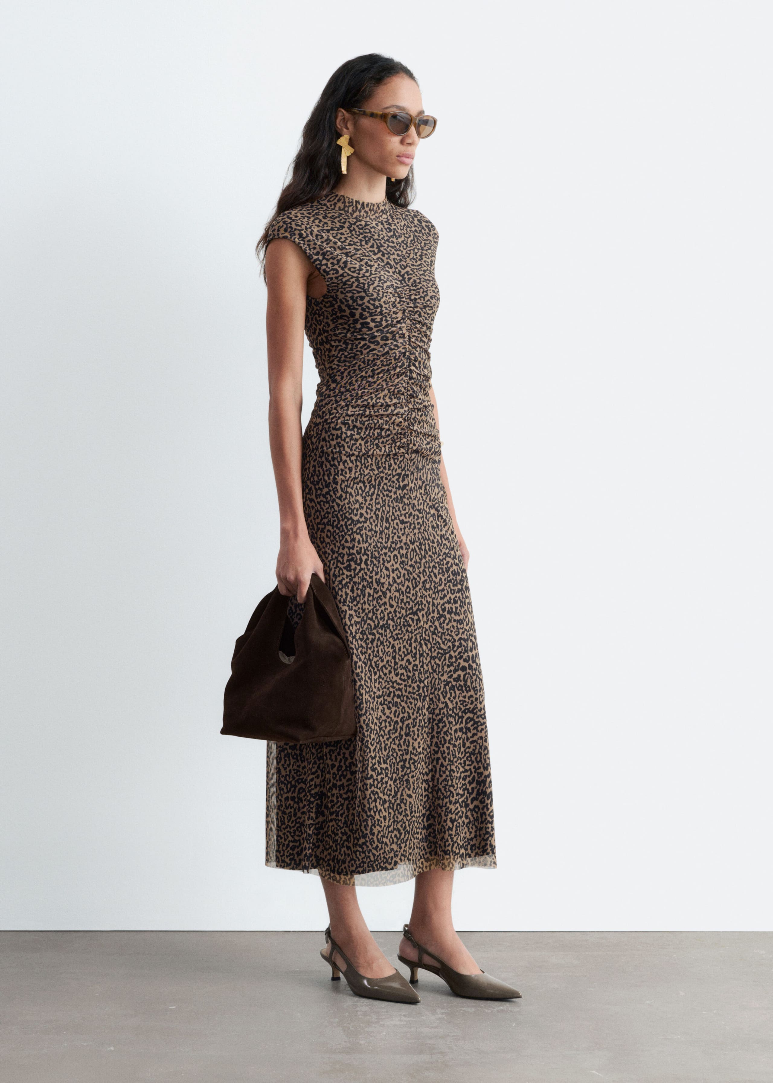 Ruched Jersey Dress - Brown Leopard Print - Lookbook