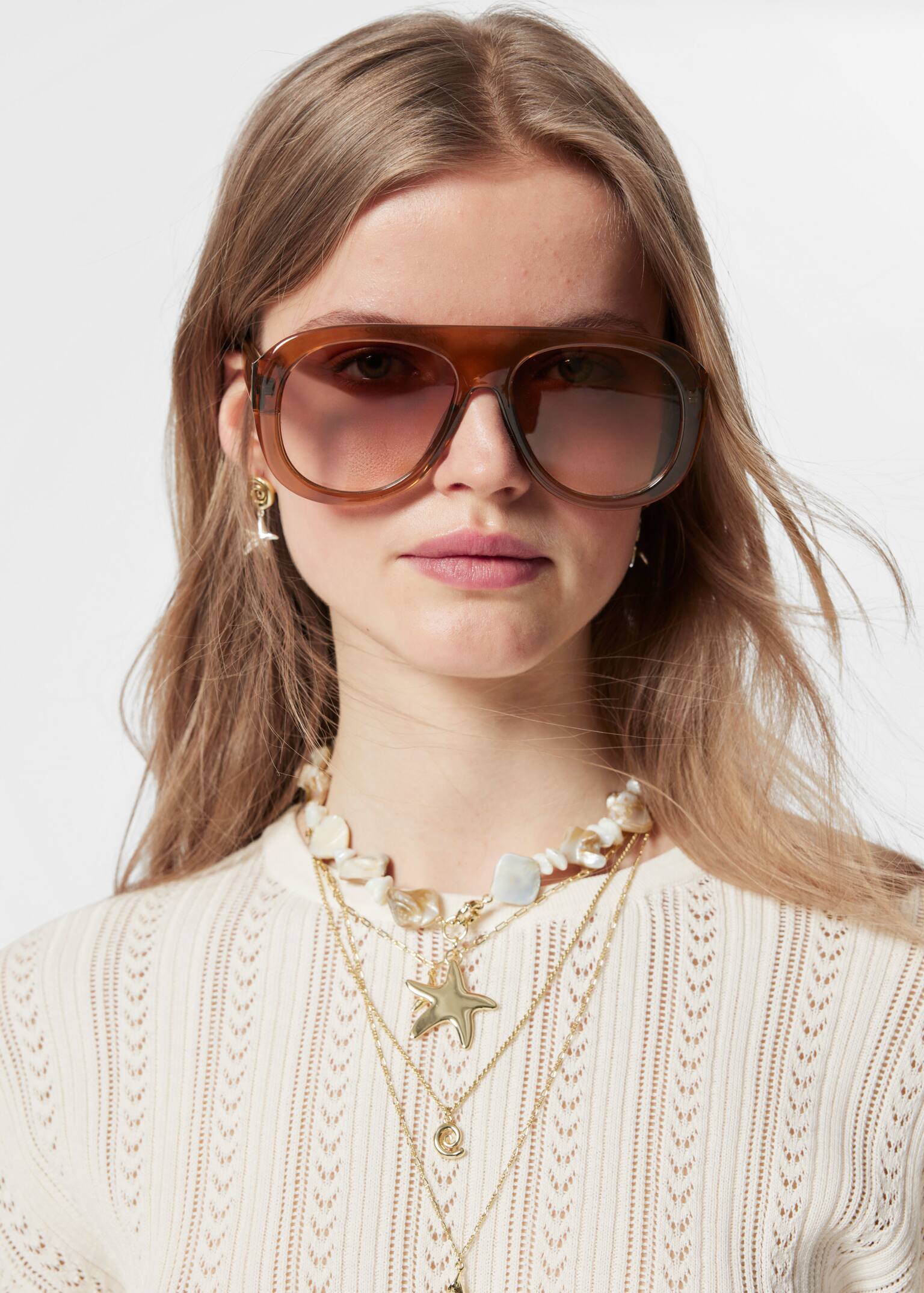 T-shirt in maglia pointelle - Crema/Blu polvere - 4