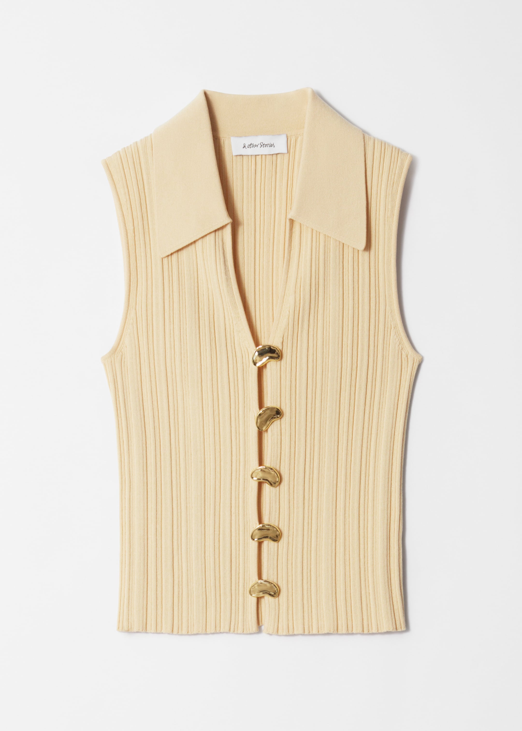 Visa större bild: Ribbstickat linne med krage - Ljusgul - DAM | H&M SE 5