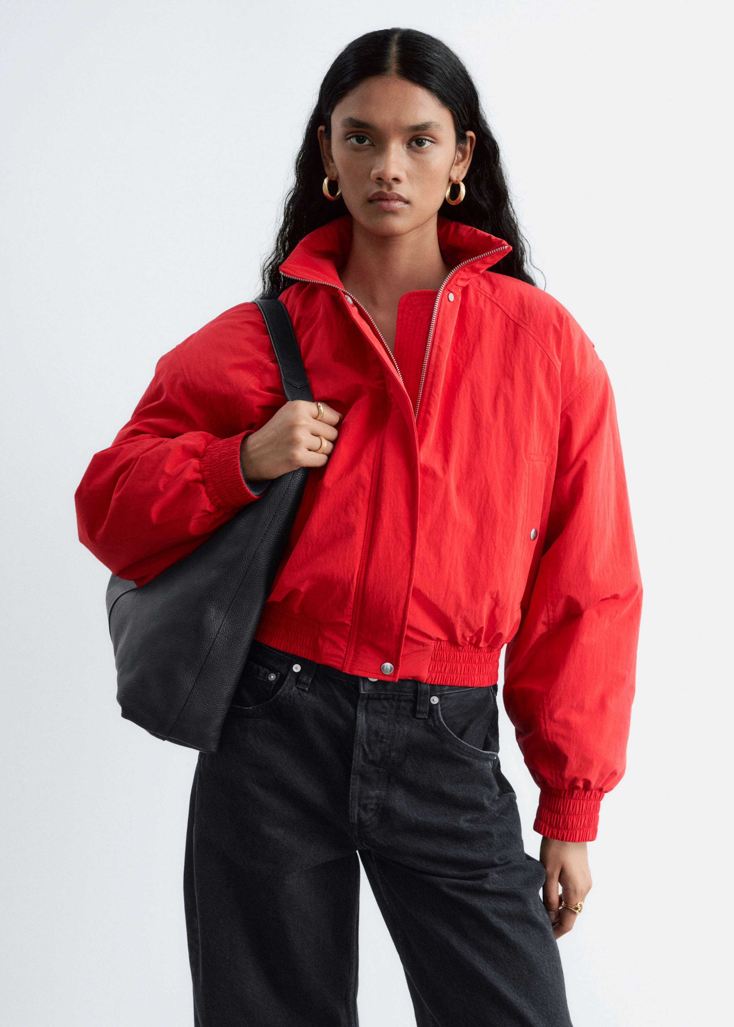 80s-Inspired Bomber Jacket - Red - Still Life