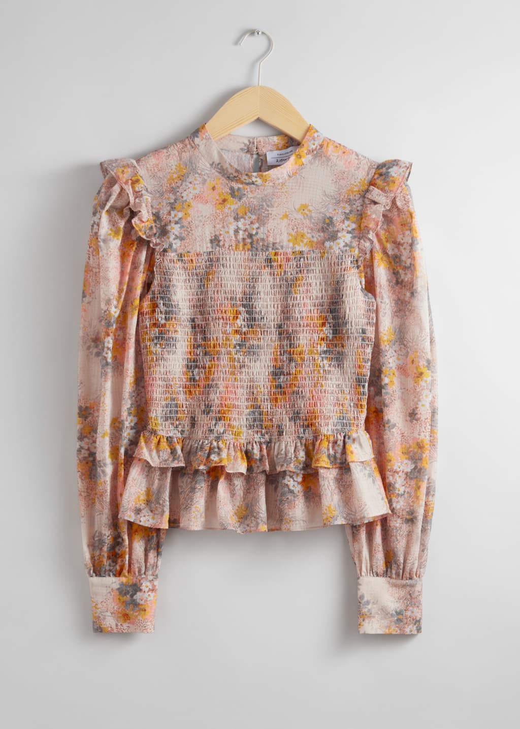 Smocked Frill Blouse - Dark Beige - Still Life