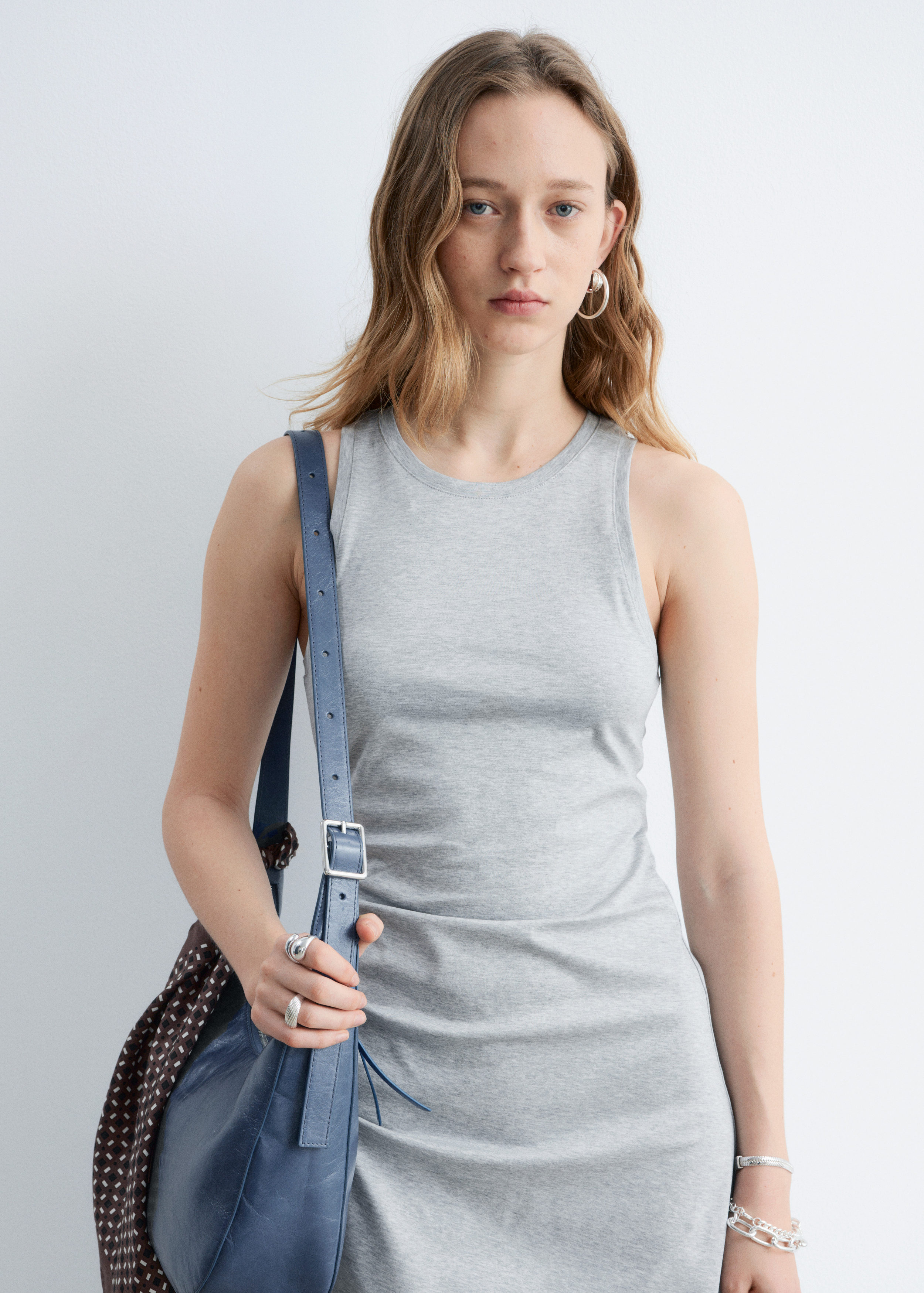 Ruche Asymmetric Midi Dress - Light Grey - & Other Stories US