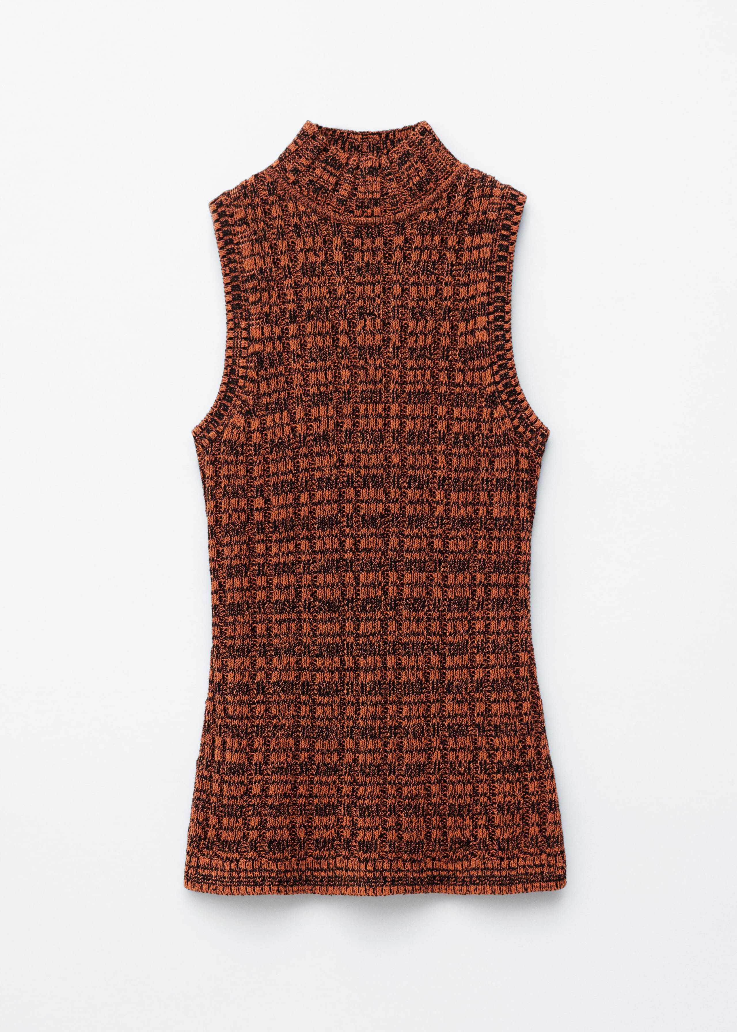 Knitted Sleeveless Turtleneck Top - Orange/Black - Still Life