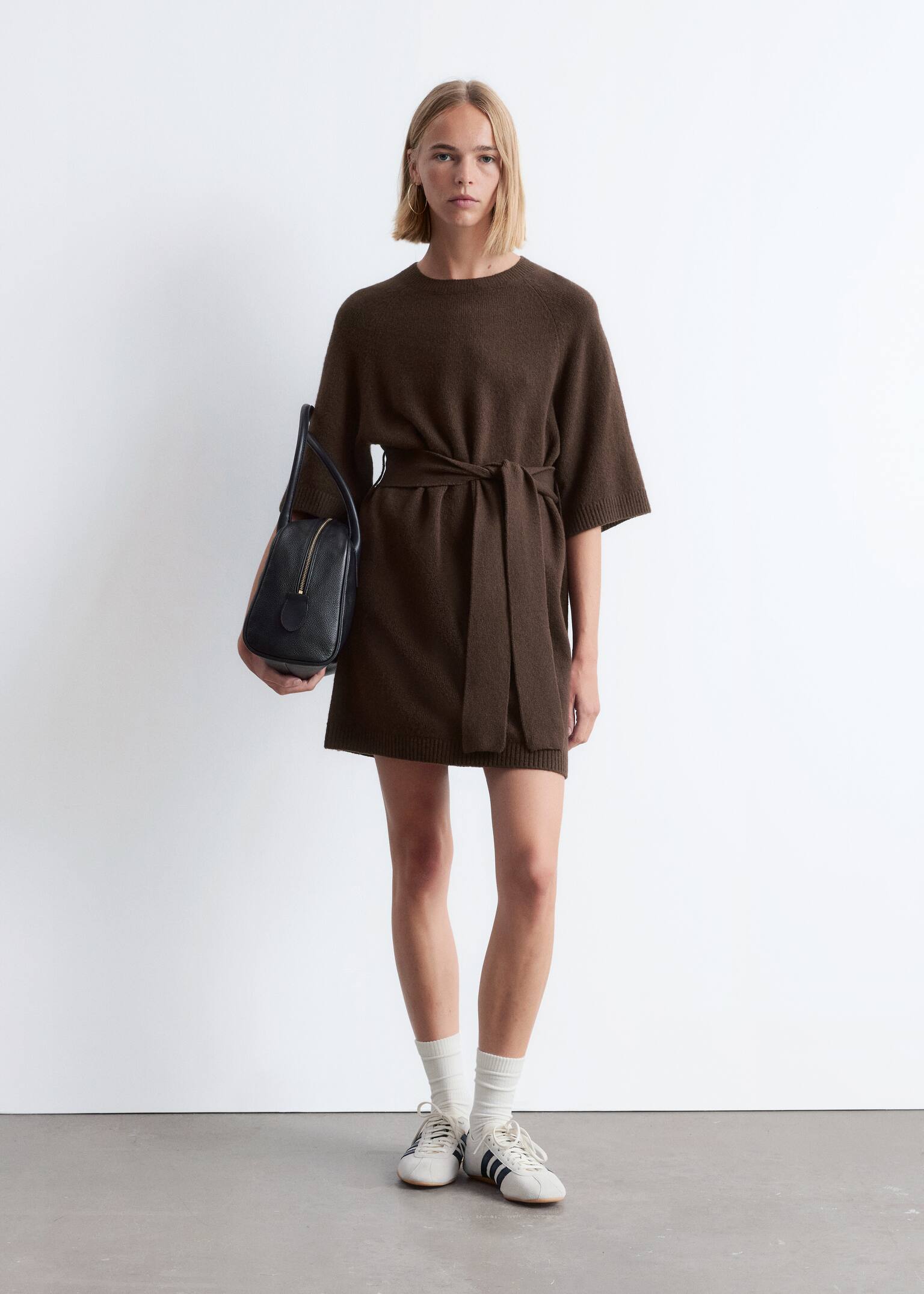 Knitted T-Shirt Mini Dress - Dark Brown/Dark Red