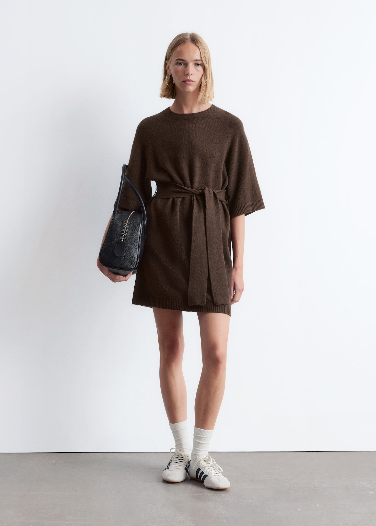 Minivestido camiseta de punto - Marrón oscuro/Rojo oscuro