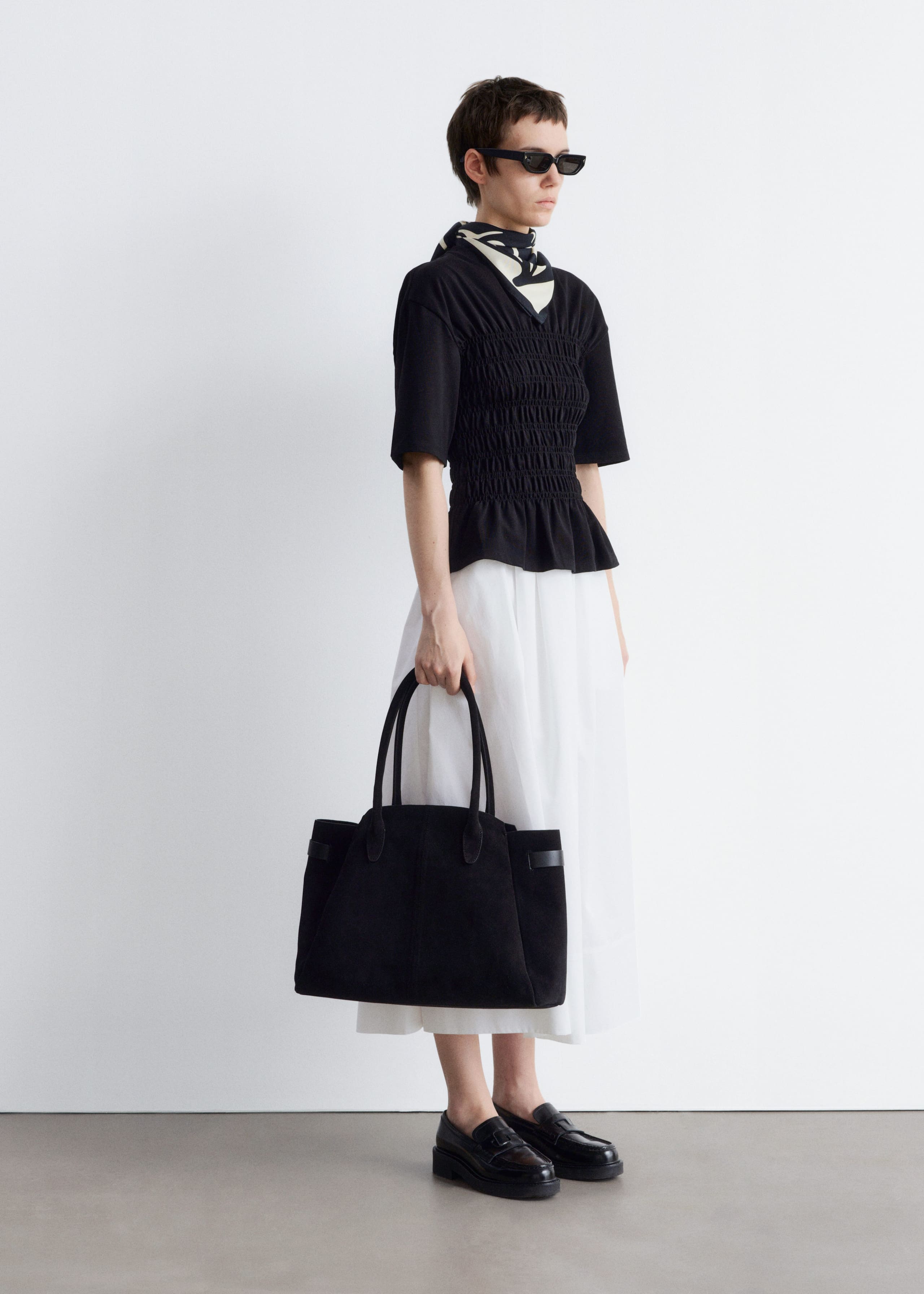 Smocked Crewneck Top - White - Lookbook