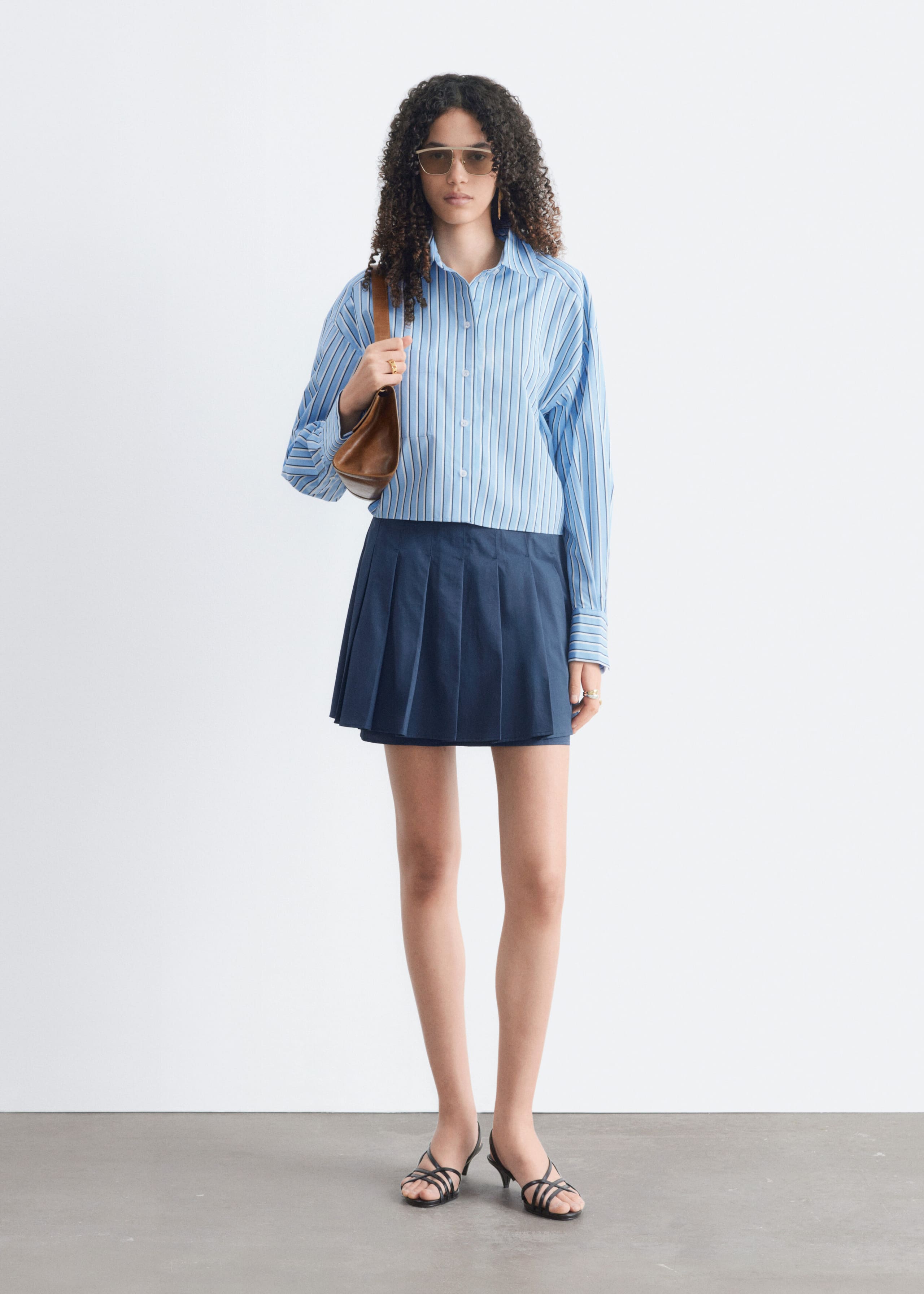 Cropped Cotton Twill Shirt - Blue/Striped - Still Life
