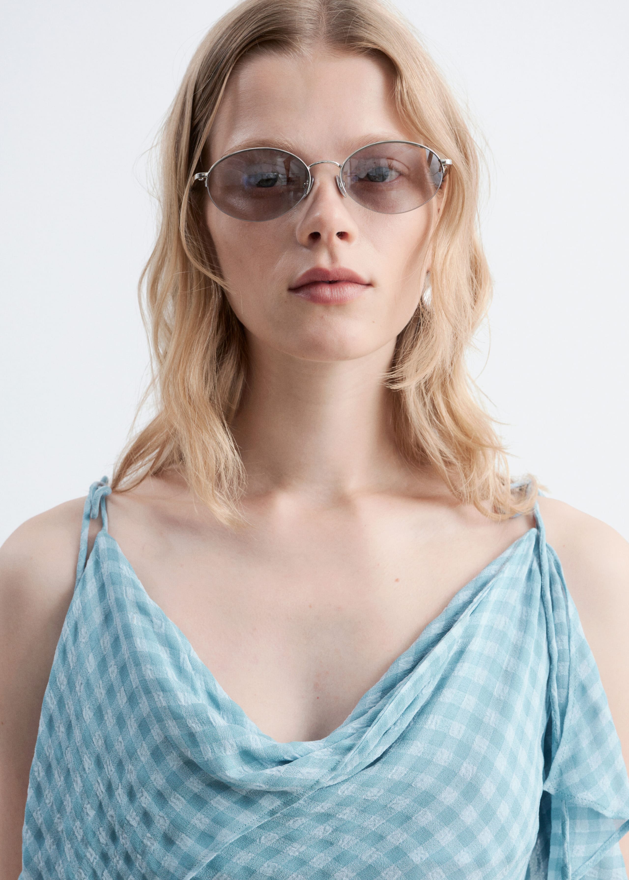 Drapiertes Midikleid - Blau/Kariert - Lookbook