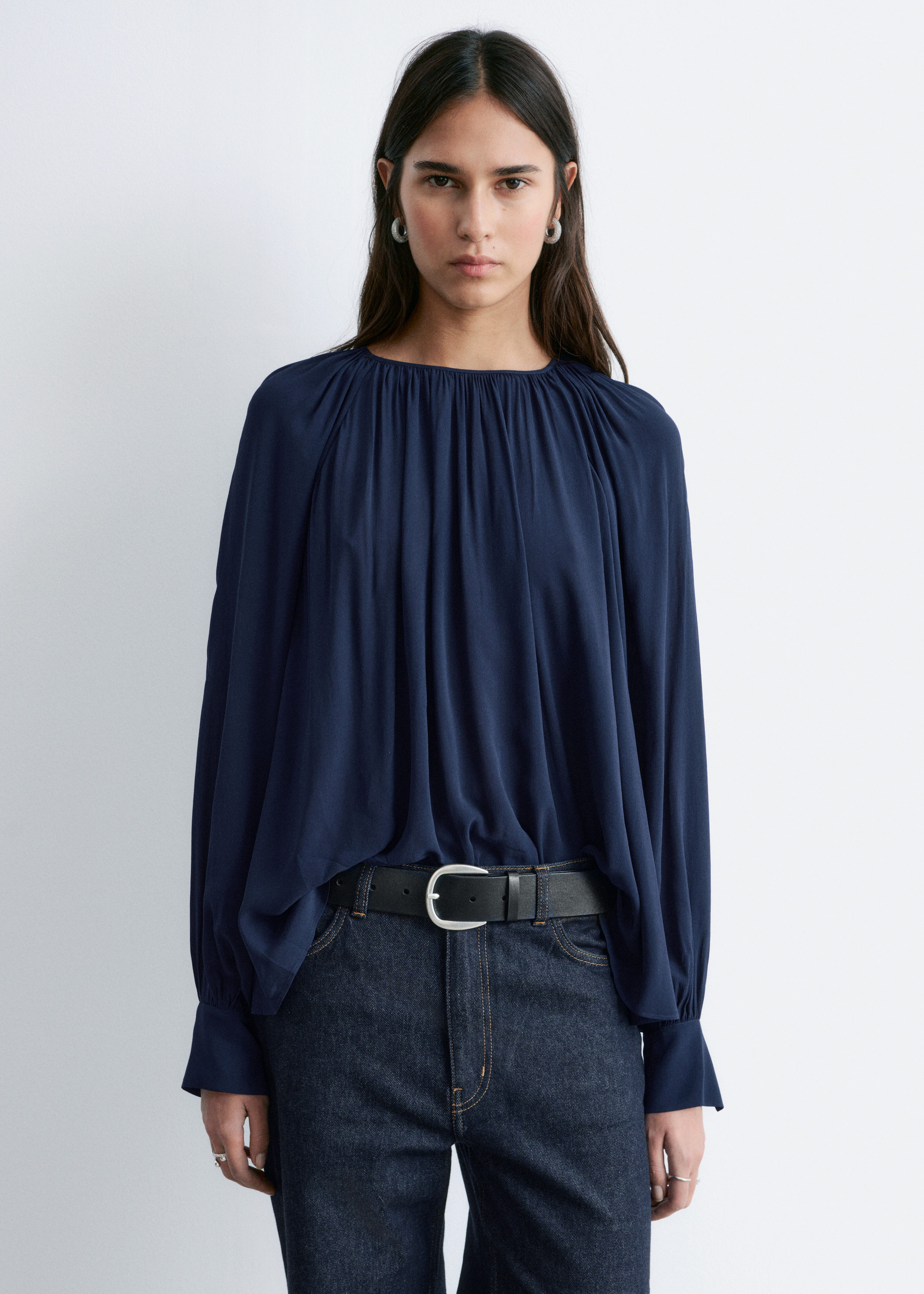 L'or ロル　Balloon sleeve Blouse White Floral Embroidered Ruffle Collar Balloon Sleeve Blouse