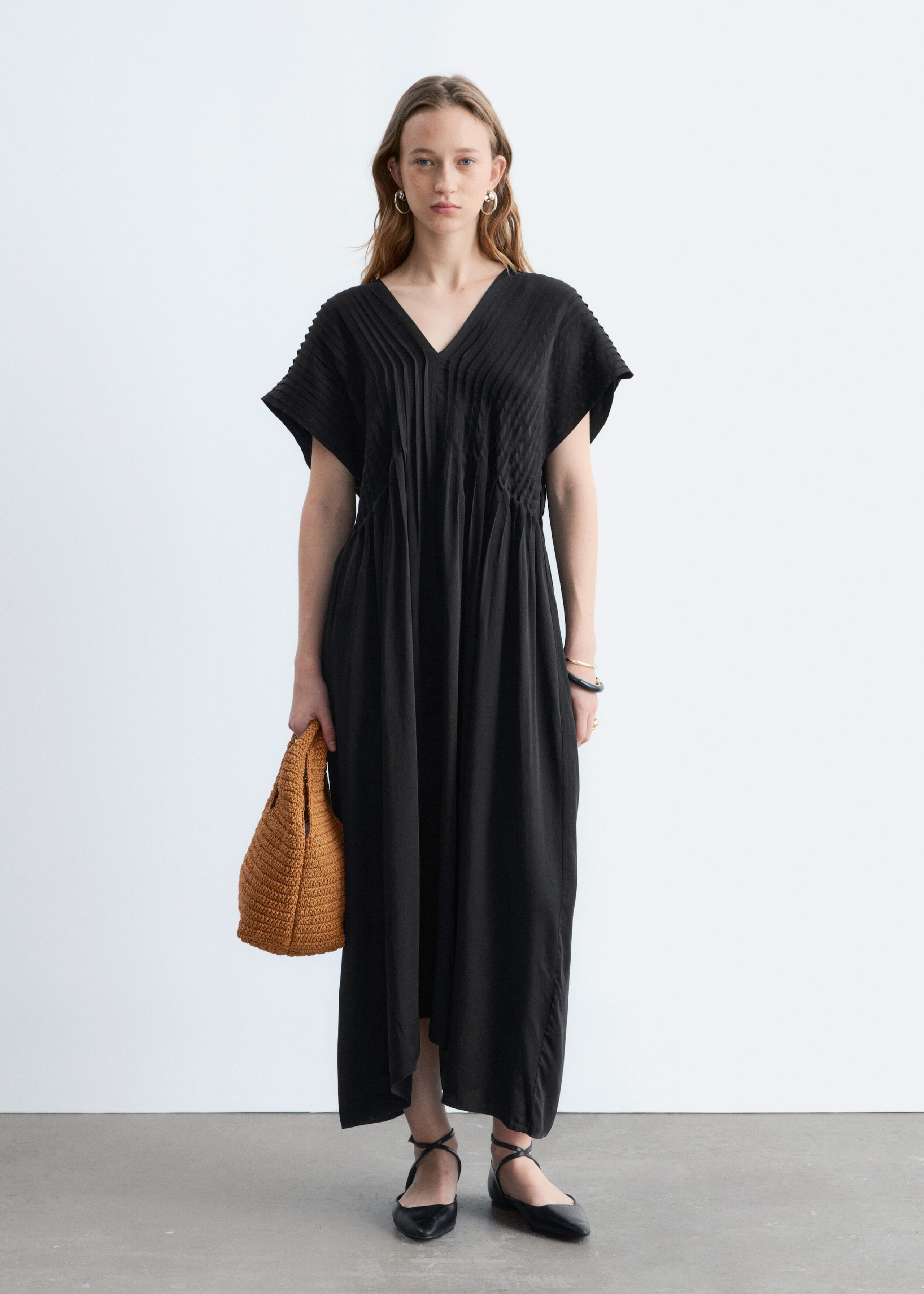 Plissiertes Midikleid mit Dolman-Ärmeln - Dunkelviolett - Lookbook