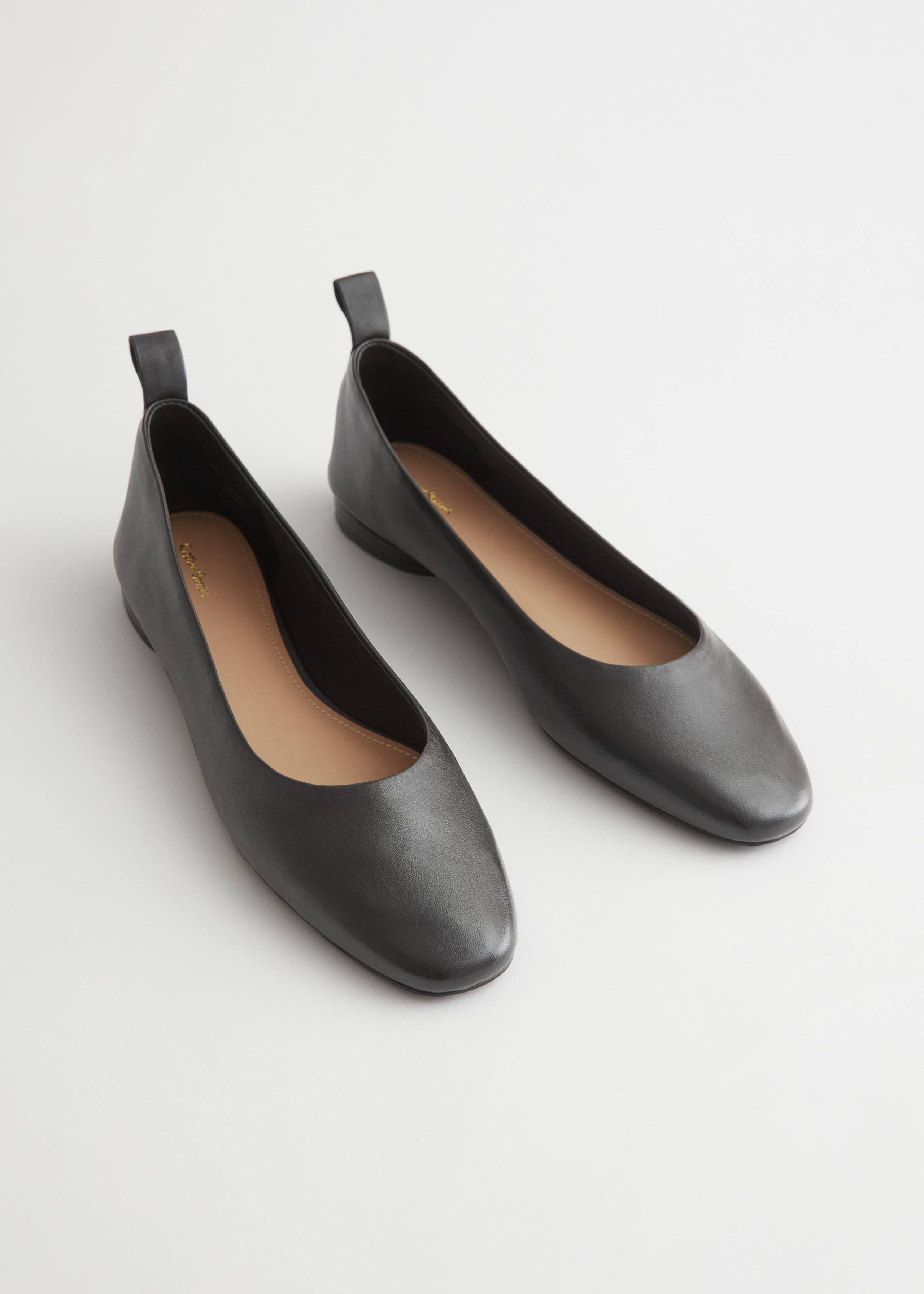 Image of Almond Toe Leather Ballerina Flats