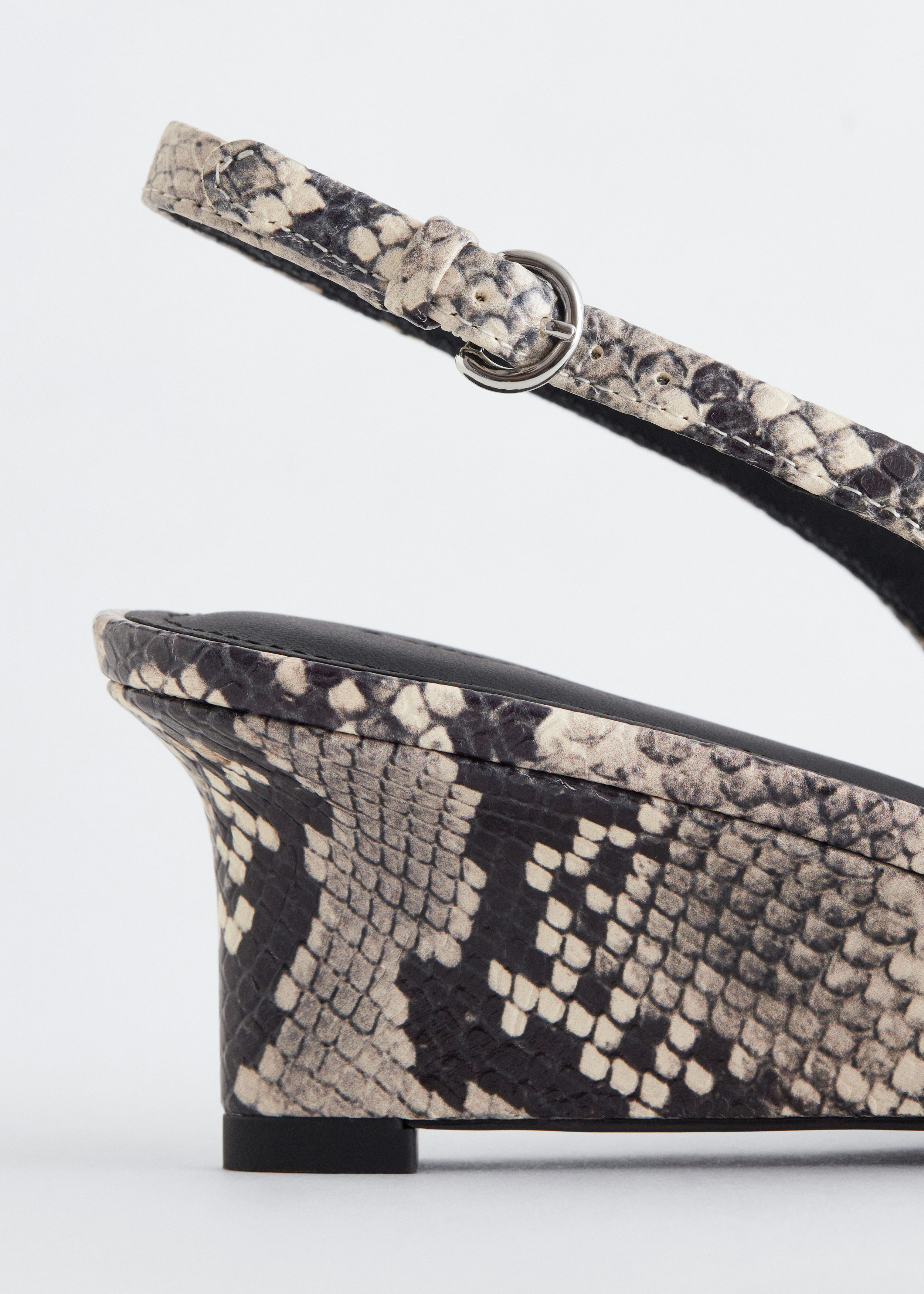 Leather Wedge Slingback Pumps - Grey Snake - Heeled shoes