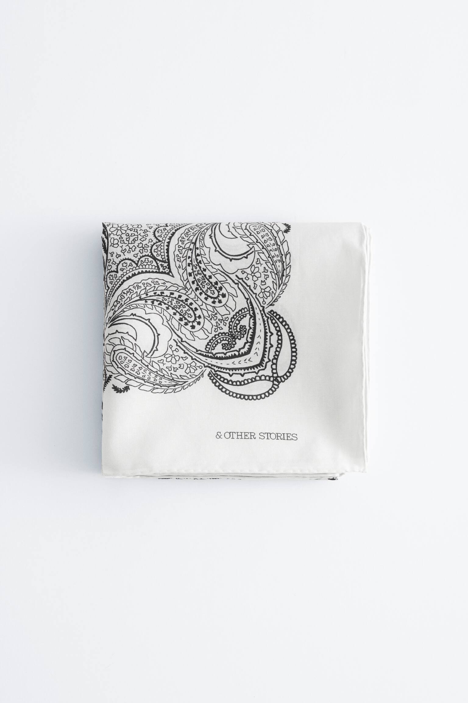 Foulard in cotone e seta - Bianco/Nero/Motivo cashmere