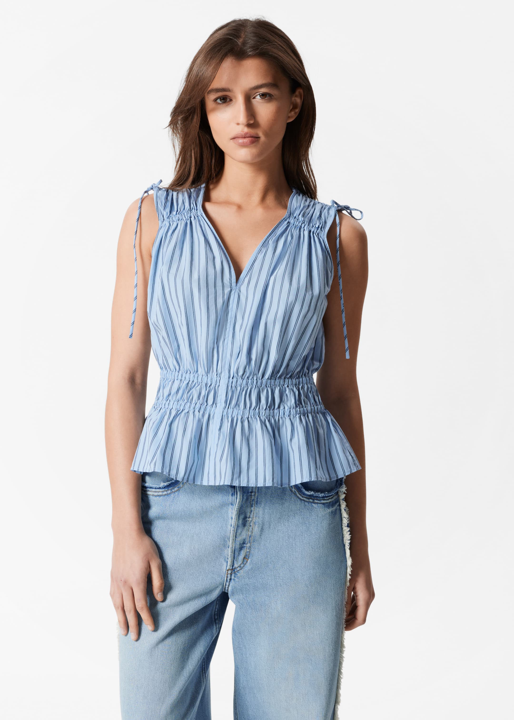 Agrandir l'image: Haut froncé - Rayures bleues - FEMME | H&M FR 1